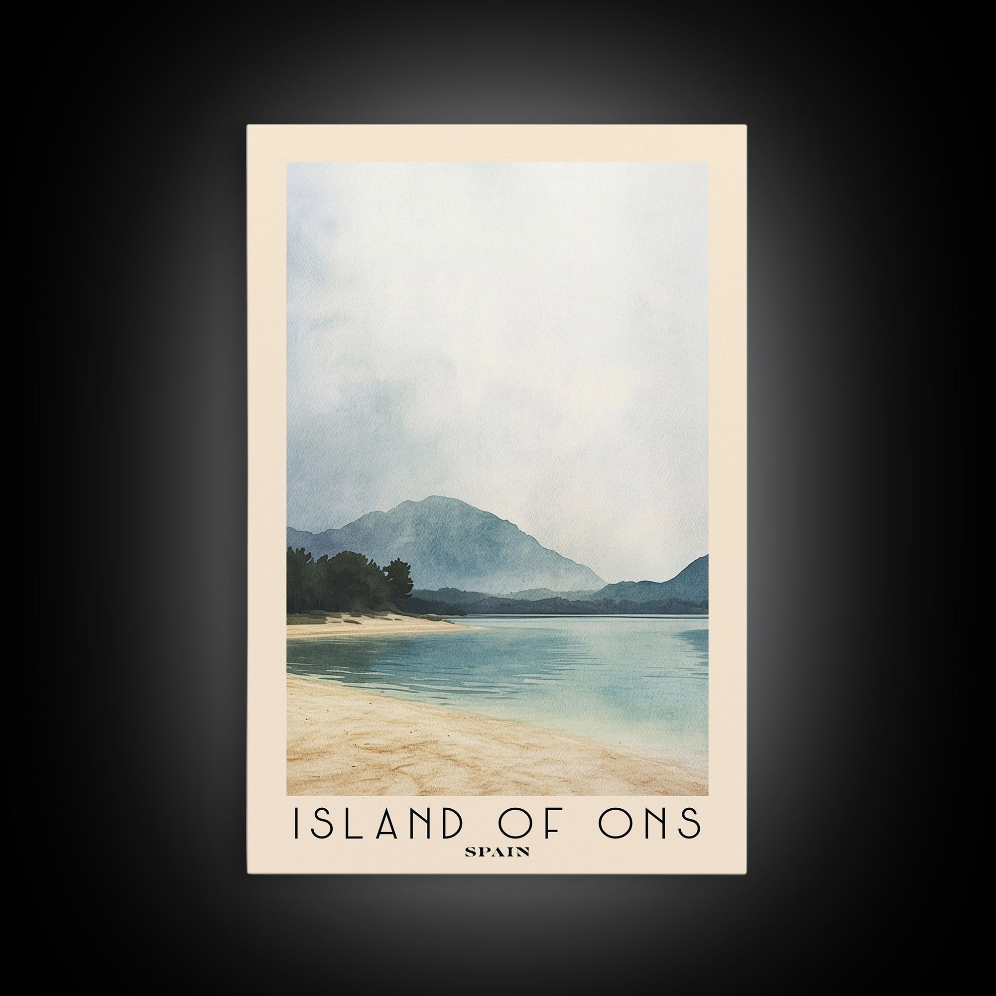 Island of Ons, Spain Watercolor Beach Print, Vacation Gift, Spain Wall Art, Framed Canvas Print, Framed Beach Painting