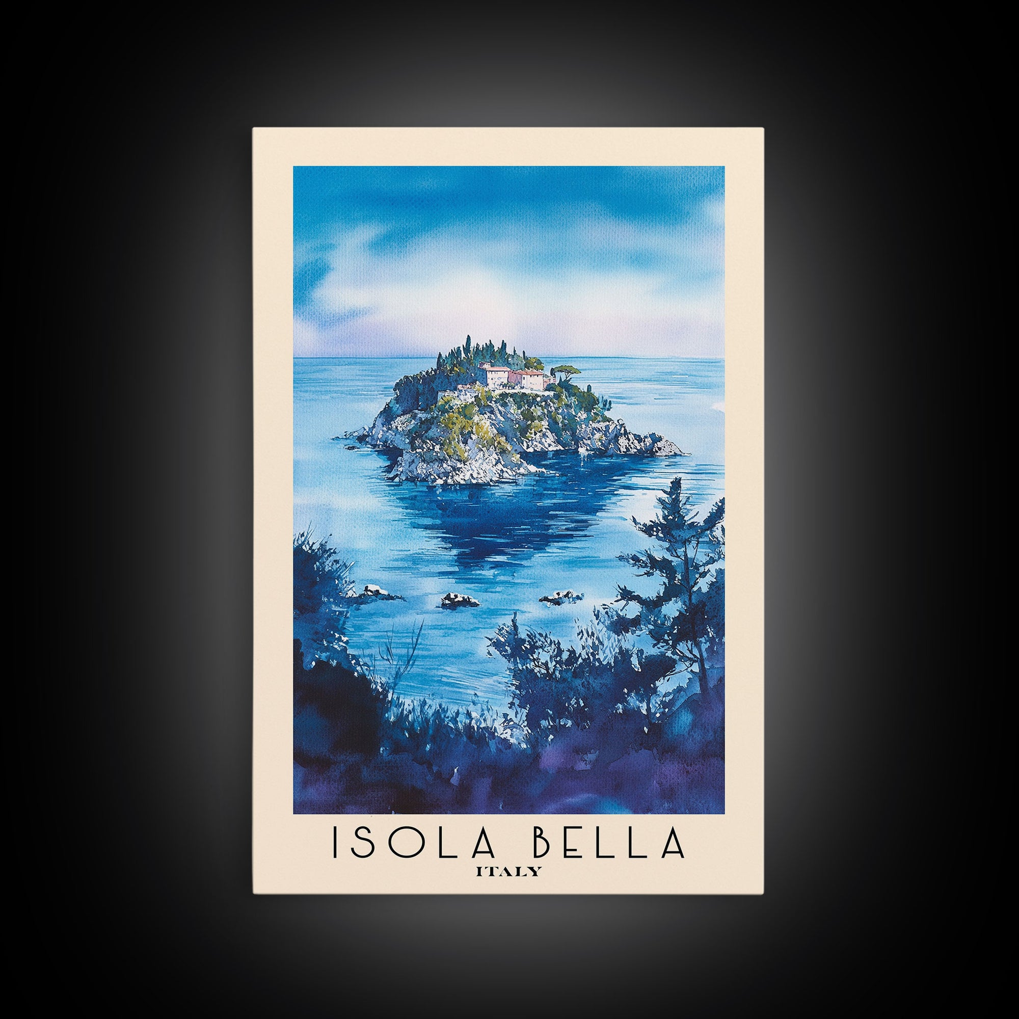 Isola Bella, Italy Watercolor Beach Print, Vacation Gift, Italy Wall Art, Framed Canvas Print, Framed Beach Painting