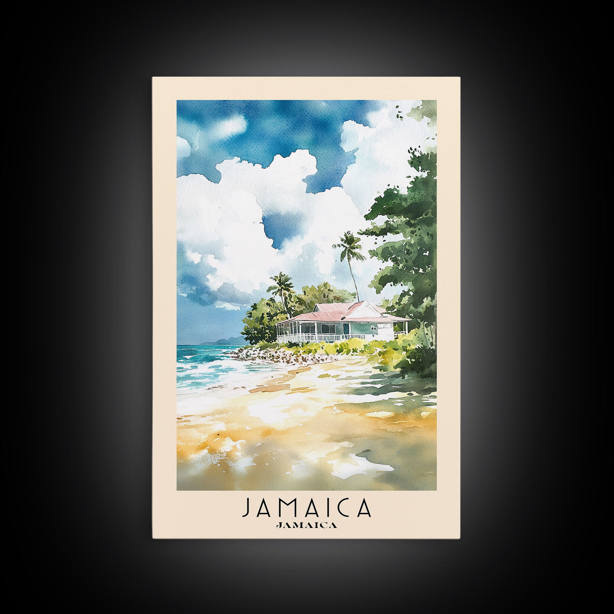 Jamaica, Jamaica Watercolor Beach Print, Vacation Gift, Jamaica Wall Art, Framed Canvas Print, Framed Beach Painting