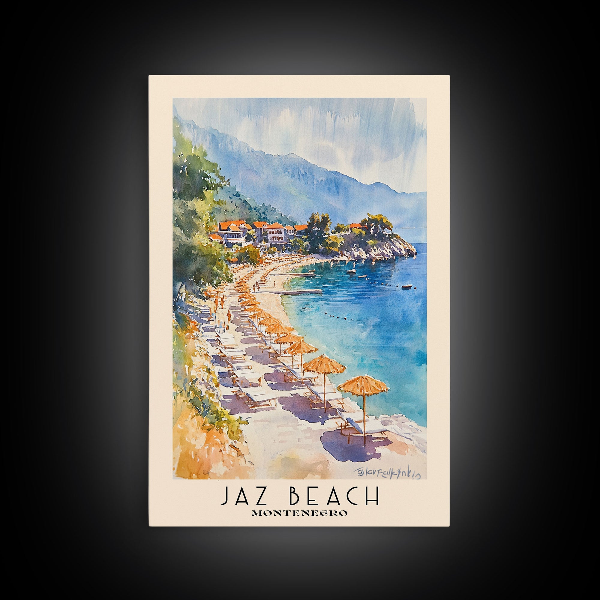 Jaz Beach, Montenegro Watercolor Beach Print, Vacation Gift, Montenegro Wall Art, Beach Painting, Beach Decor, Beach Painting