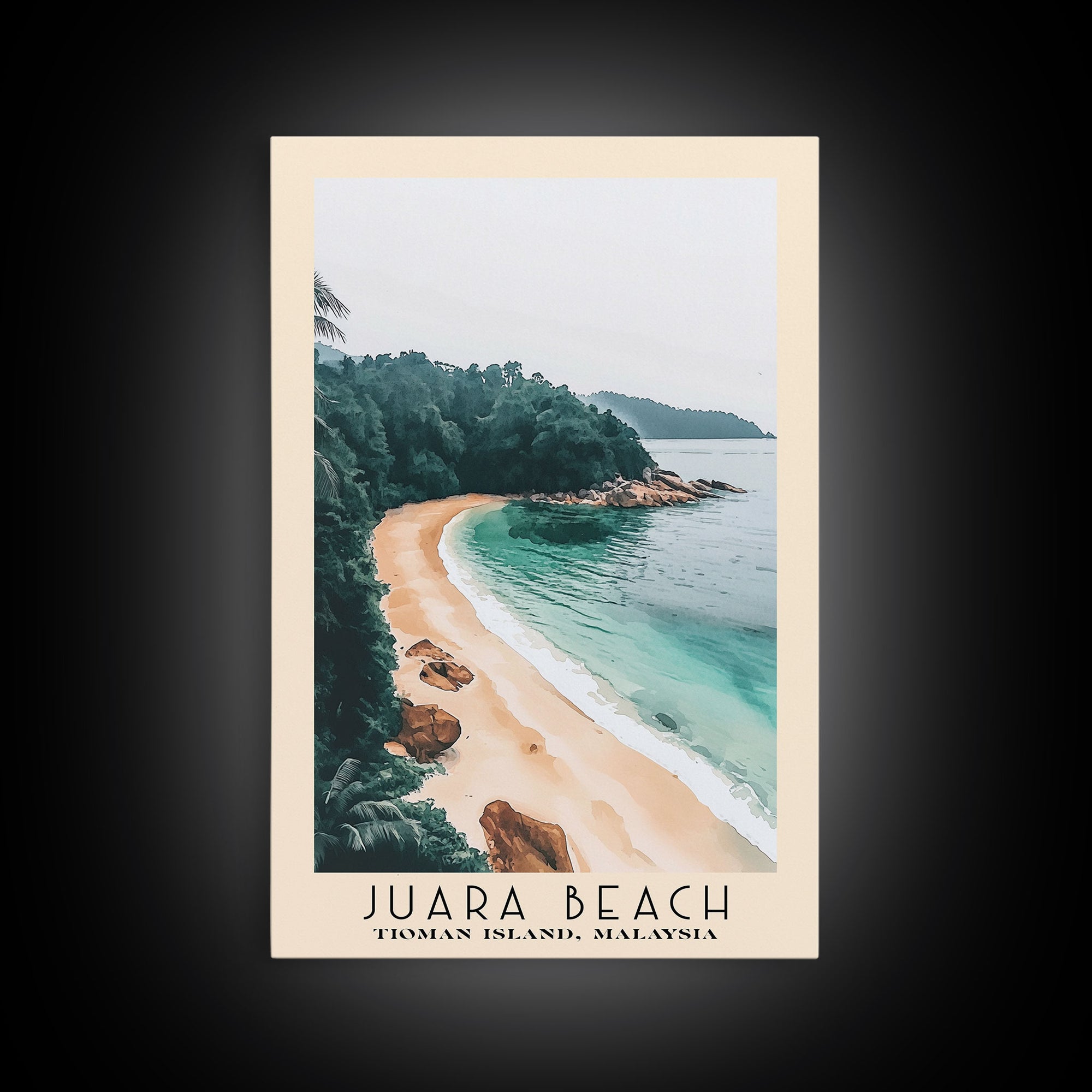 Juara Beach, Tioman Island, Malaysia Watercolor Print, Vacation Gift, Tioman Island, Malaysia Wall Art, Beach Painting, Beach Decor, Large Wall Art, Wood Frame Art