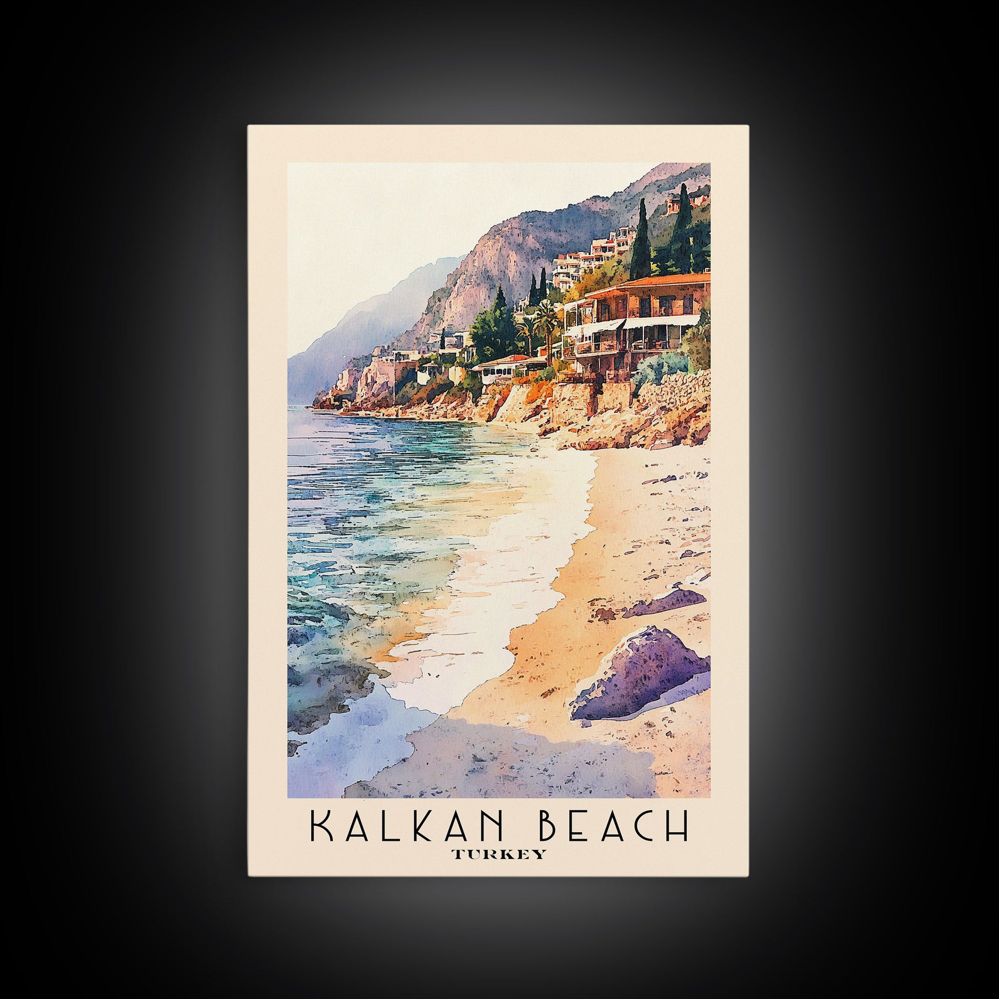 Kalkan Beach, Turkey Watercolor Print, Vacation Gift, Turkey Wall Art, Beach Painting, Beach Decor, Beach Or Lakehouse Art