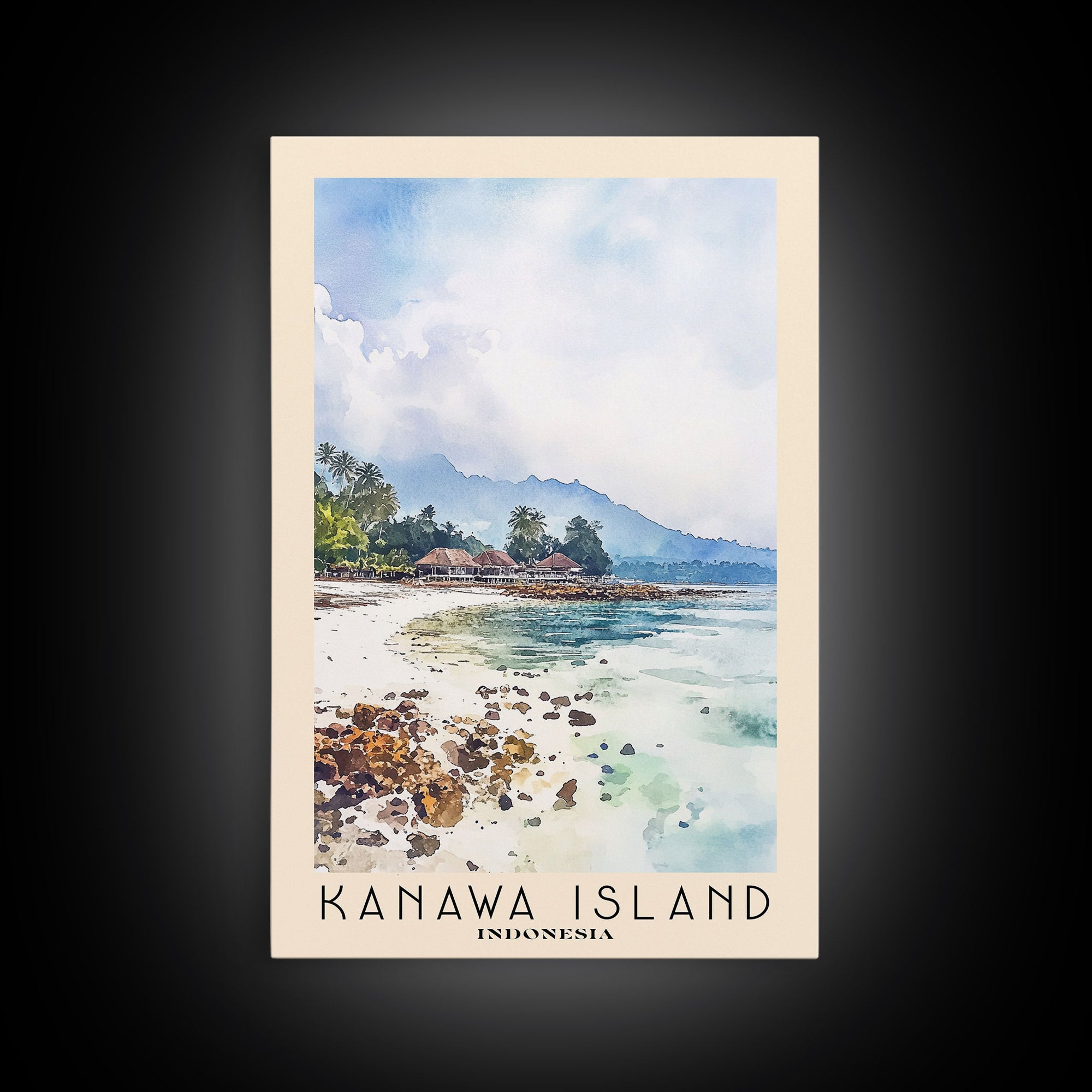 Kanawa Island, Indonesia Watercolor Print, Vacation Gift, Indonesia Wall Art, Beach Painting, Beach Decor, Large Wall Art, Wood Frame Art