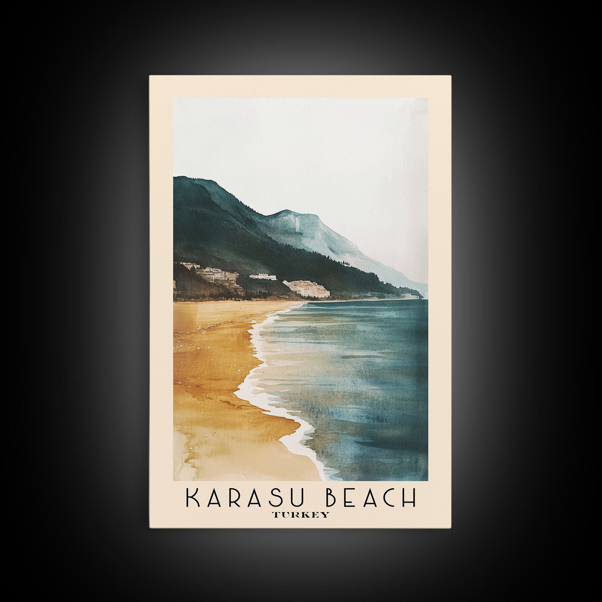 Karasu Beach, Turkey Watercolor Print, Vacation Gift, Turkey Wall Art, Beach Painting, Beach Decor, Large Wall Art, Wood Frame Art