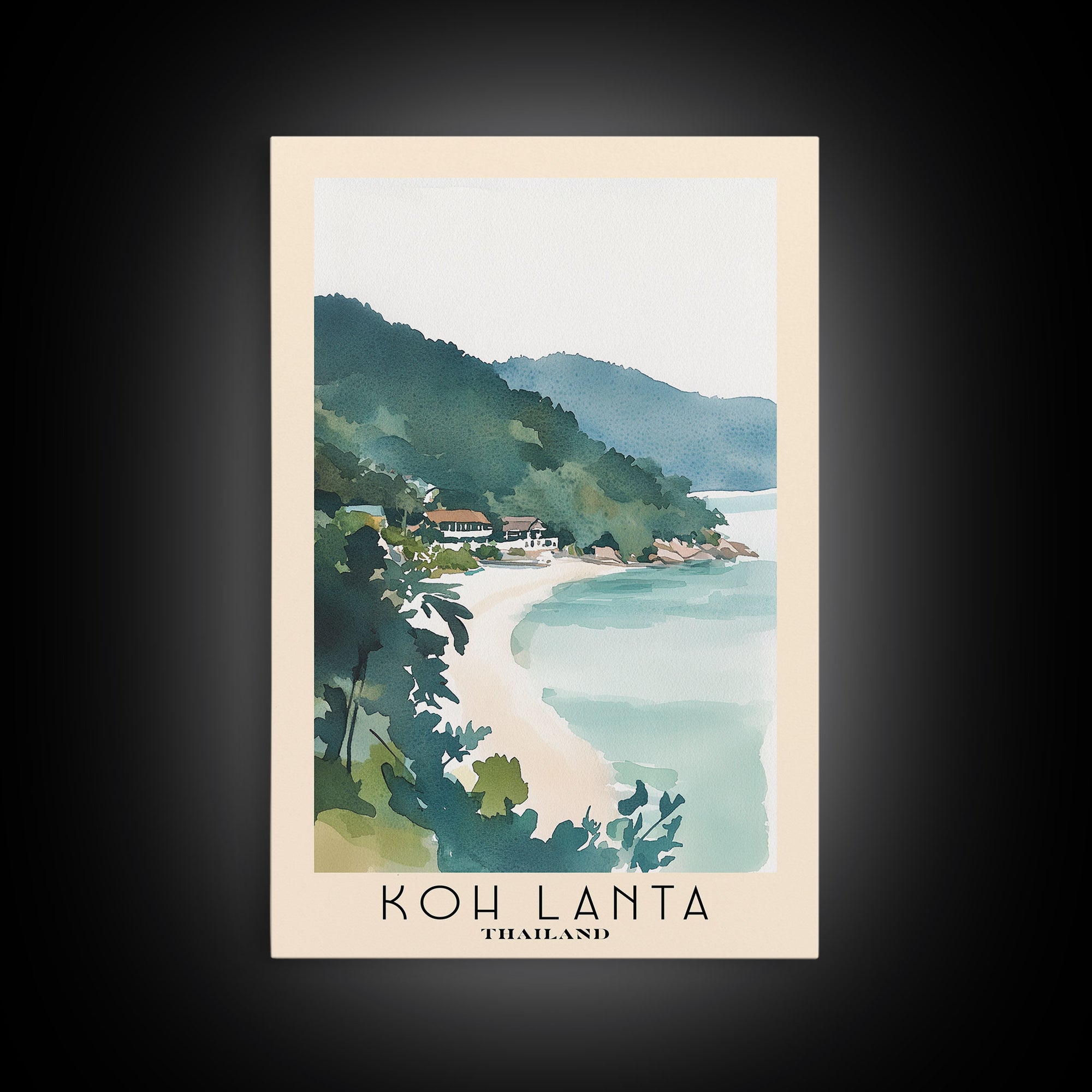 Koh Lanta, Thailand Watercolor Print, Vacation Gift, Thailand Wall Art, Beach Painting, Beach Decor, Large Wall Art, Wood Frame Art