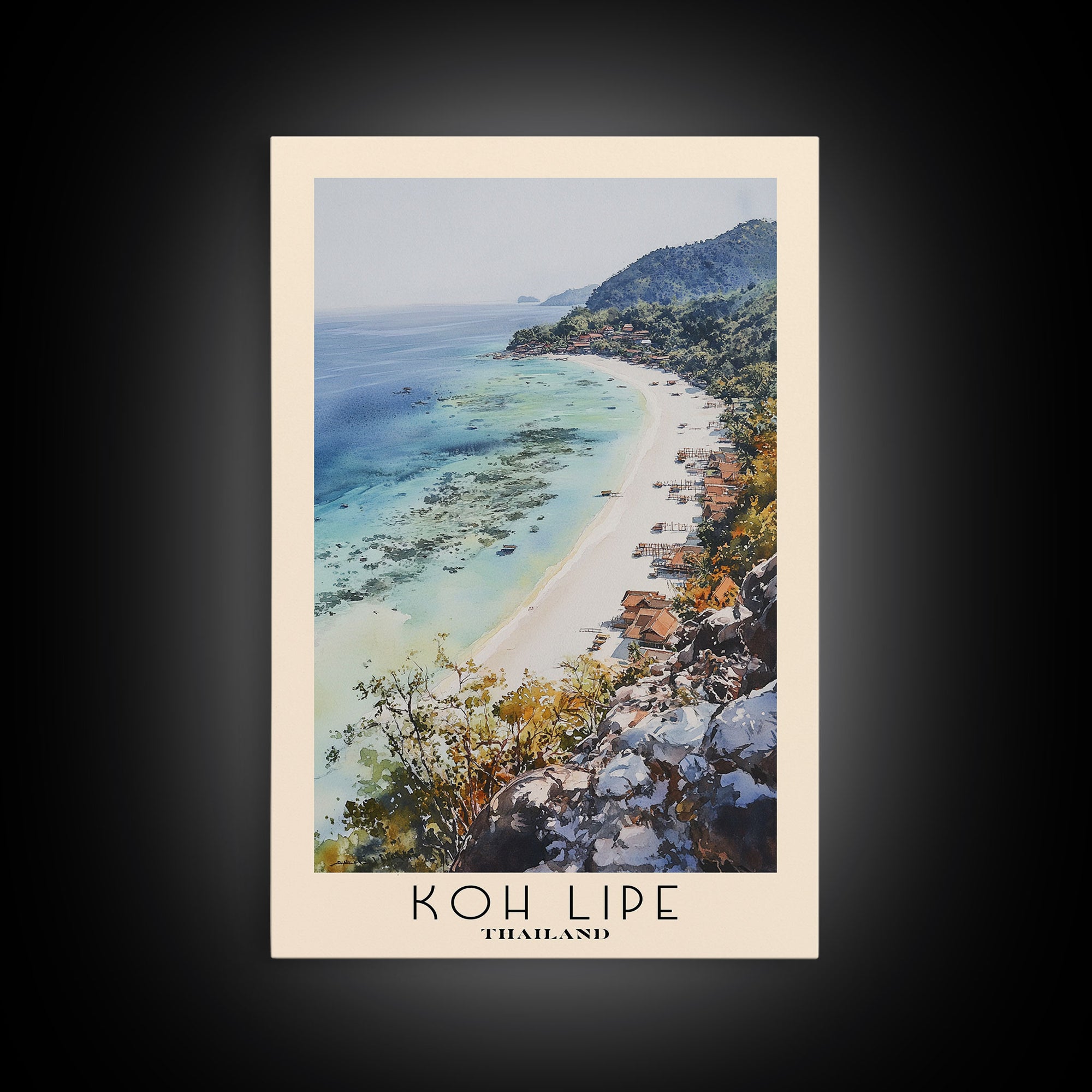 Koh Lipe, Thailand Watercolor Beach Print, Vacation Gift, Thailand Wall Art, Framed Canvas Print, Framed Beach Painting