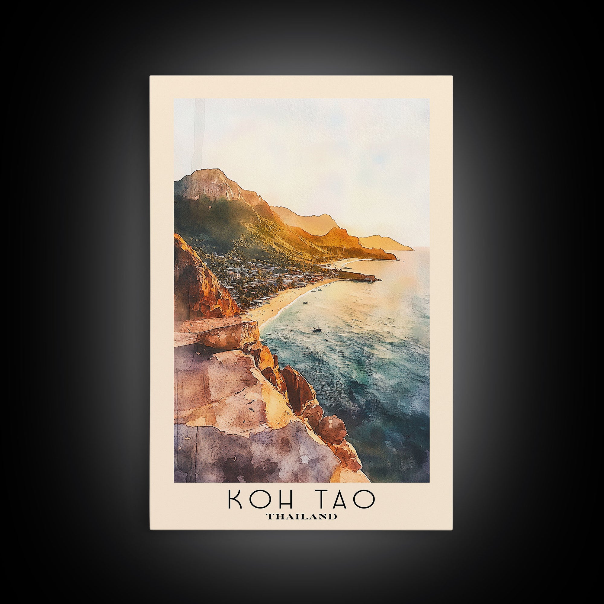 Koh Tao, Thailand Watercolor Print, Vacation Gift, Thailand Wall Art, Beach Painting, Beach Decor, Large Wall Art, Wood Frame Art