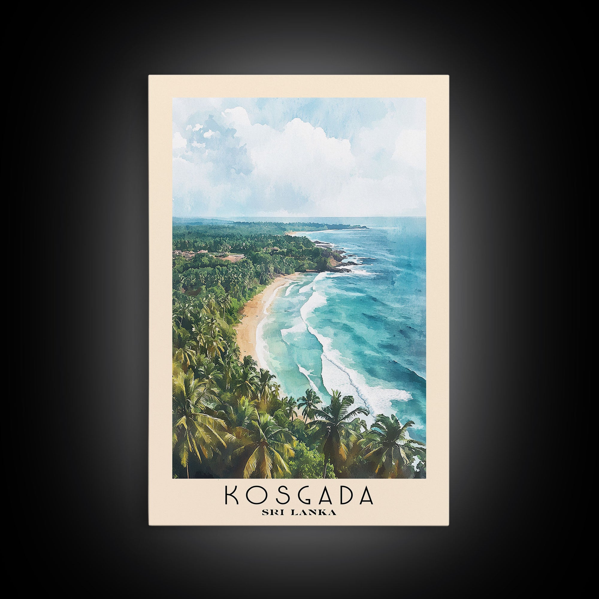 Kosgada, Sri Lanka Watercolor Print, Vacation Gift, Sri Lanka Wall Art, Beach Painting, Beach Decor, Large Wall Art, Wood Frame Art