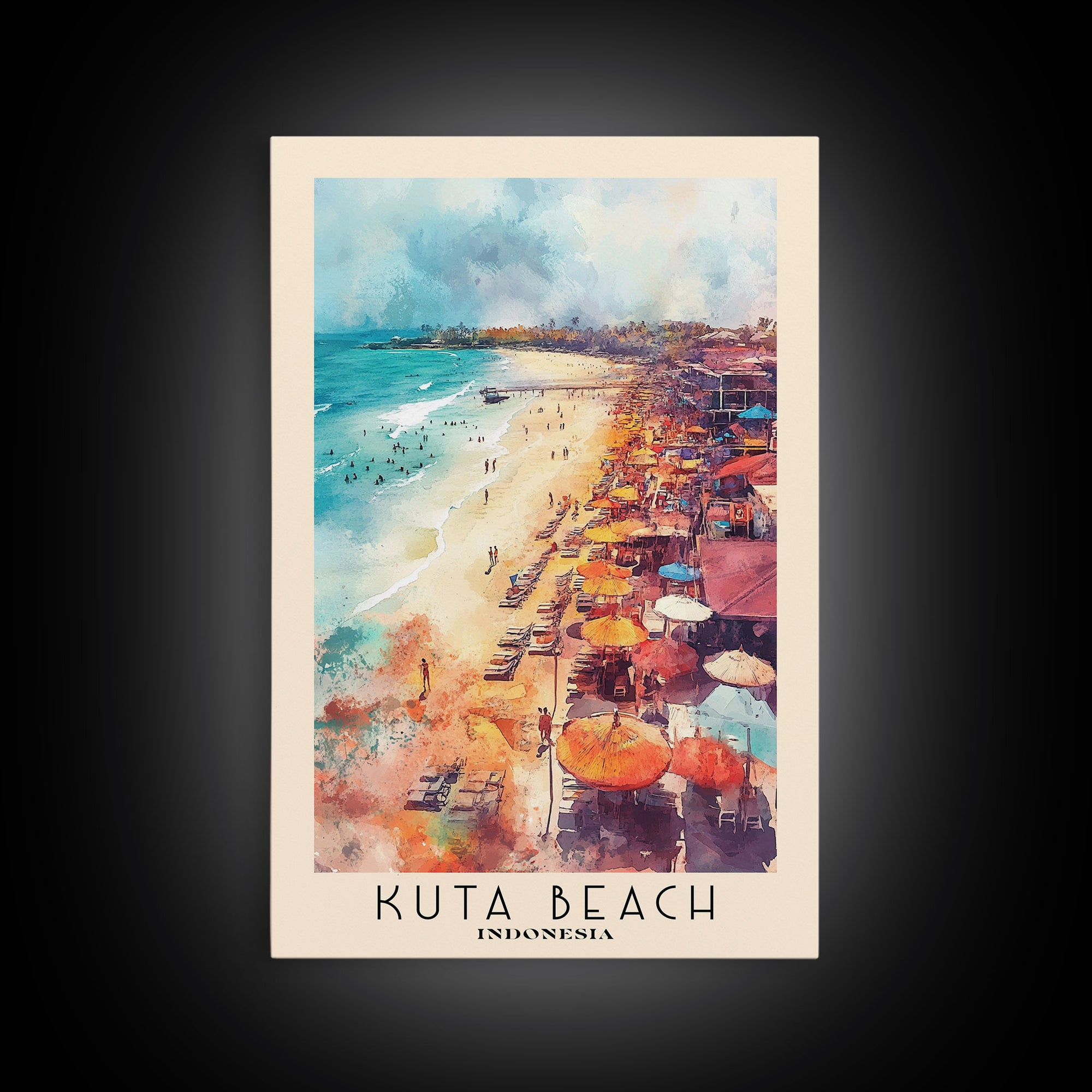 Kuta Beach, Indonesia Watercolor Print, Vacation Gift, Indonesia Wall Art, Beach Painting, Beach Decor, Large Wall Art, Wood Frame Art