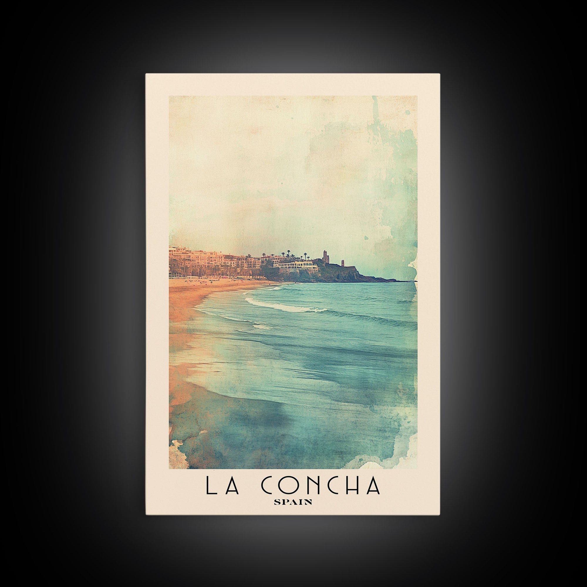 La Concha, Spain Watercolor Print, Vacation Gift, Spain Wall Art, Beach Painting, Beach Decor, Large Wall Art, Wood Frame Art