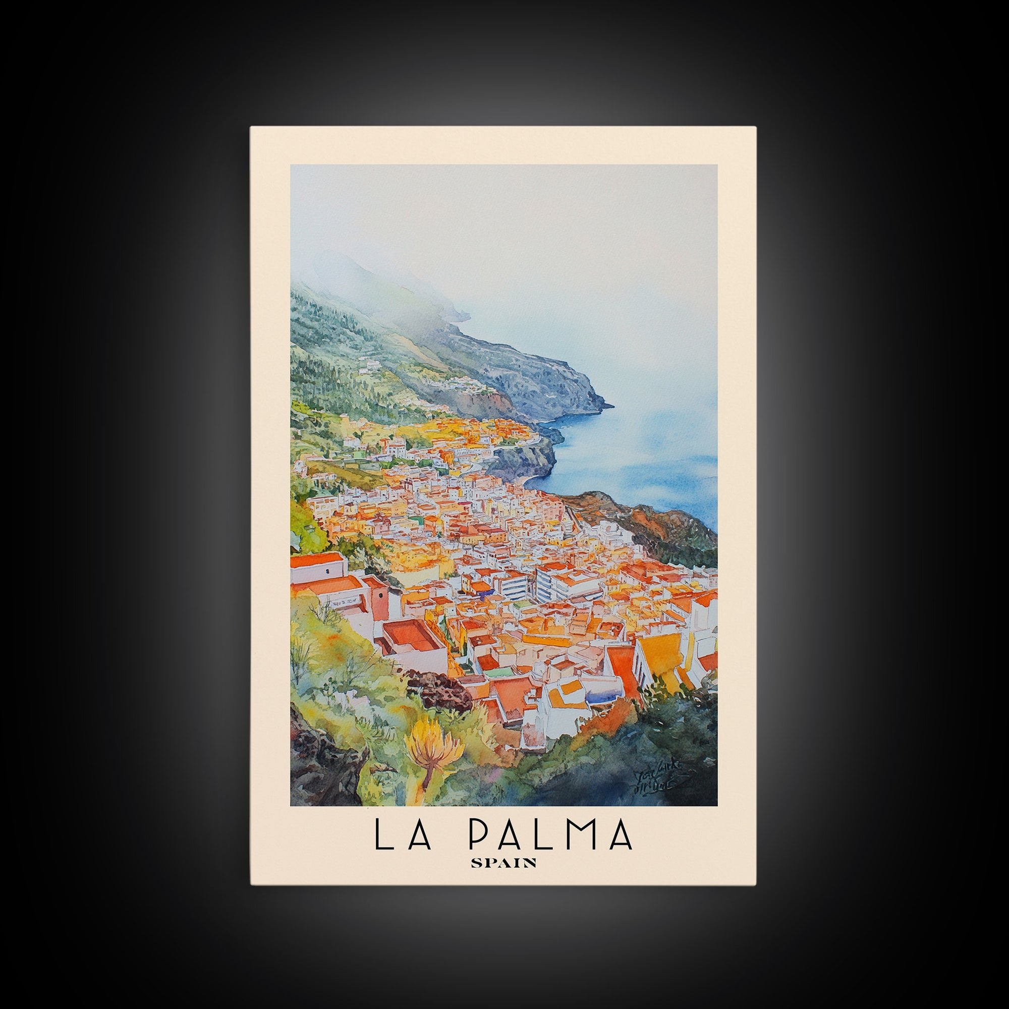 La Palma, Spain Watercolor Print, Vacation Gift, Spain Wall Art, Beach Painting, Beach Decor, Large Wall Art, Wood Frame Art