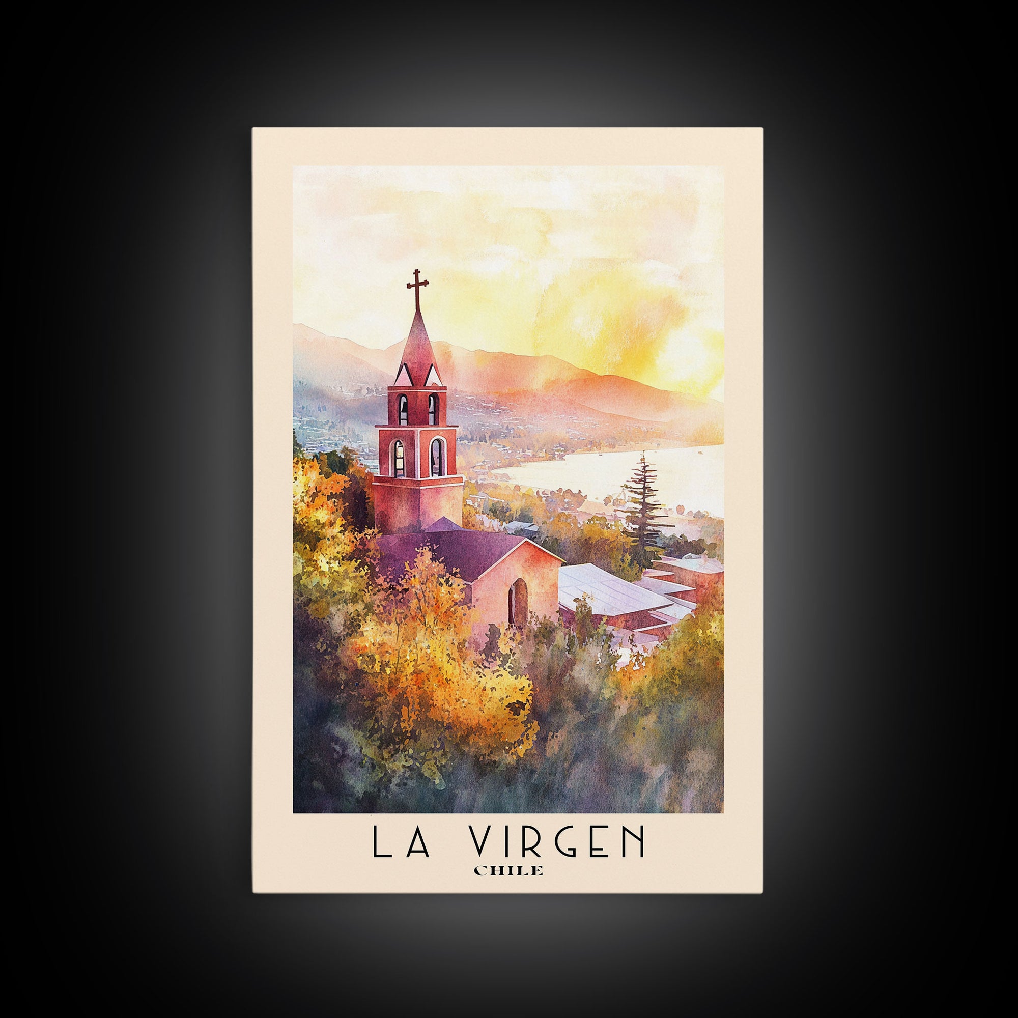 La Virgen, Chile Watercolor Beach Print, Vacation Gift, Chile Wall Art, Framed Canvas Print, Framed Beach Painting