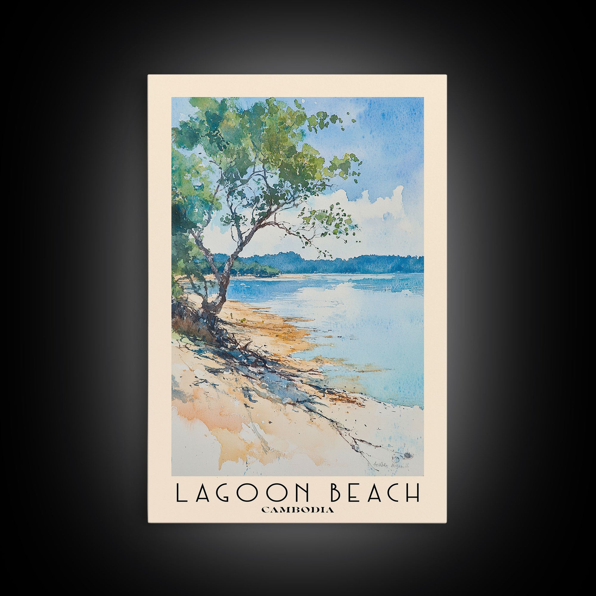 Lagoon Beach, Cambodia Watercolor Print, Vacation Gift, Cambodia Wall Art, Beach Painting, Beach Decor, Large Wall Art, Wood Frame Art