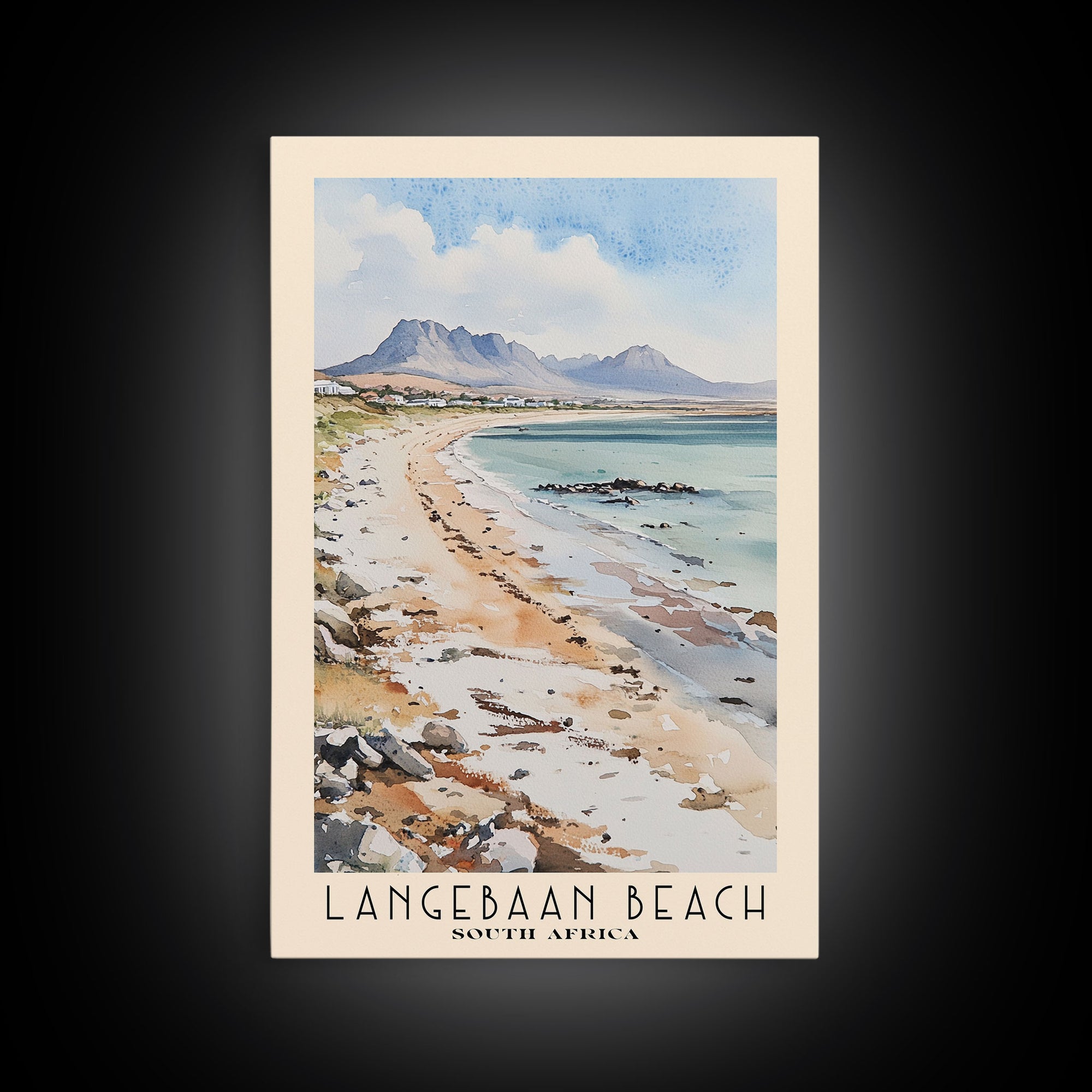 Langebaan Beach, South Africa Watercolor Print, Vacation Gift, South Africa Wall Art, Beach Painting, Beach Decor, Large Wall Art, Wood Frame Art