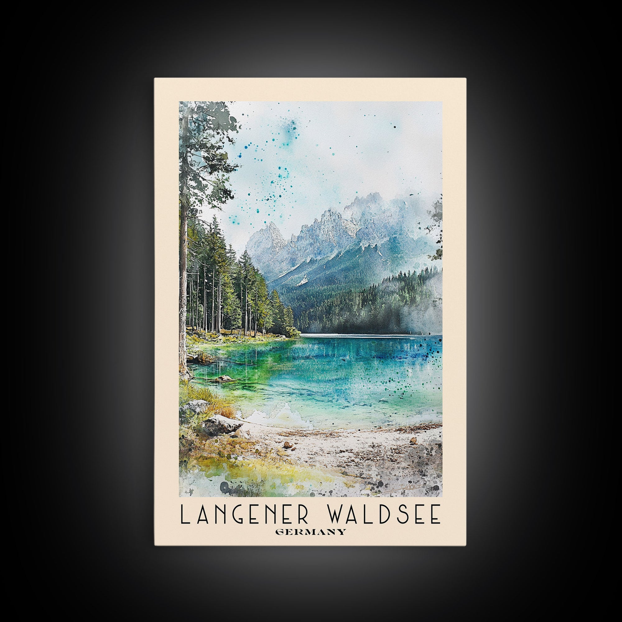 Langener Waldsee, Germany Watercolor Beach Print, Vacation Gift, Germany Wall Art, Framed Canvas Print, Framed Beach Painting