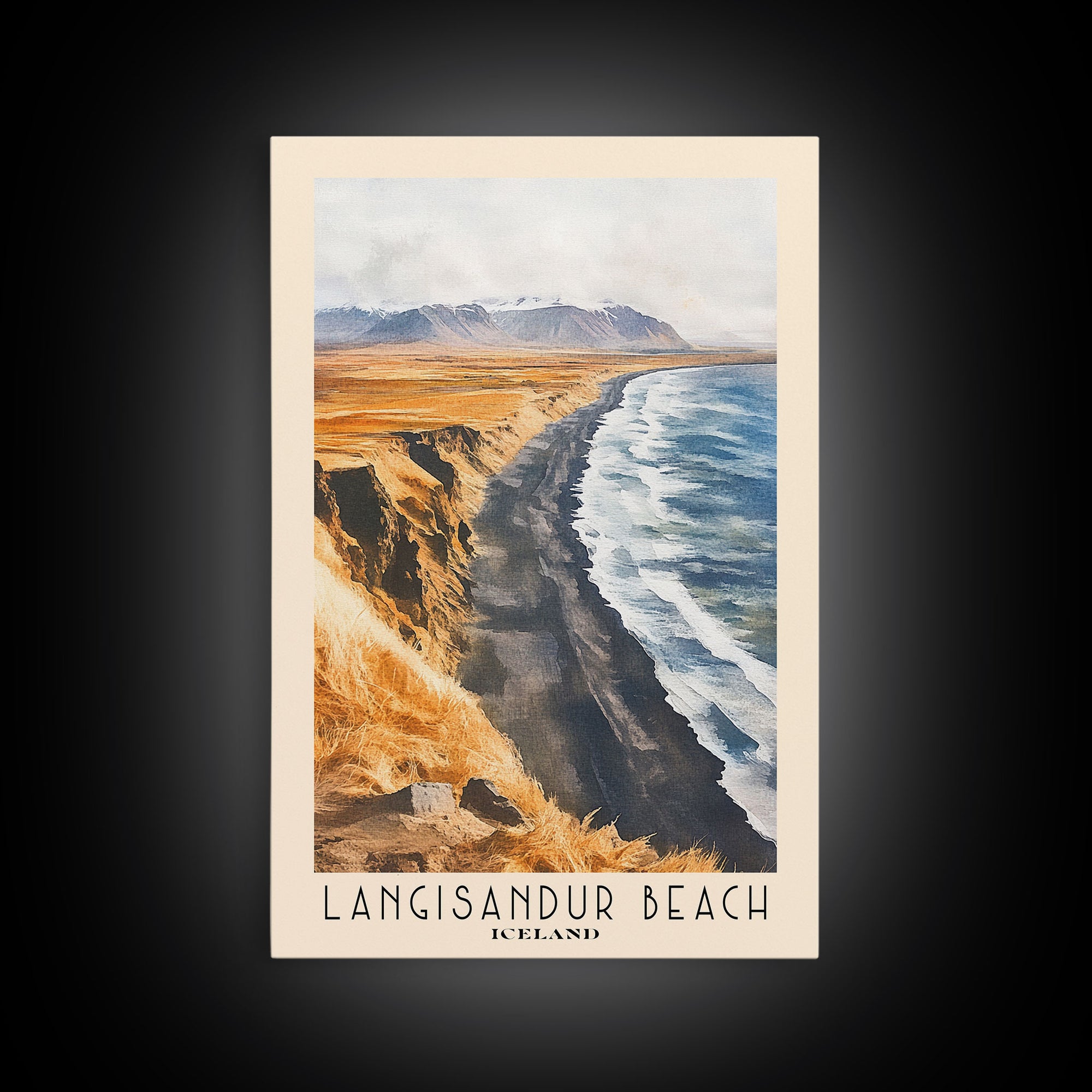 Langisandur Beach, Iceland Watercolor Print, Vacation Gift, Iceland Wall Art, Beach Painting, Beach Decor, Large Wall Art, Wood Frame Art