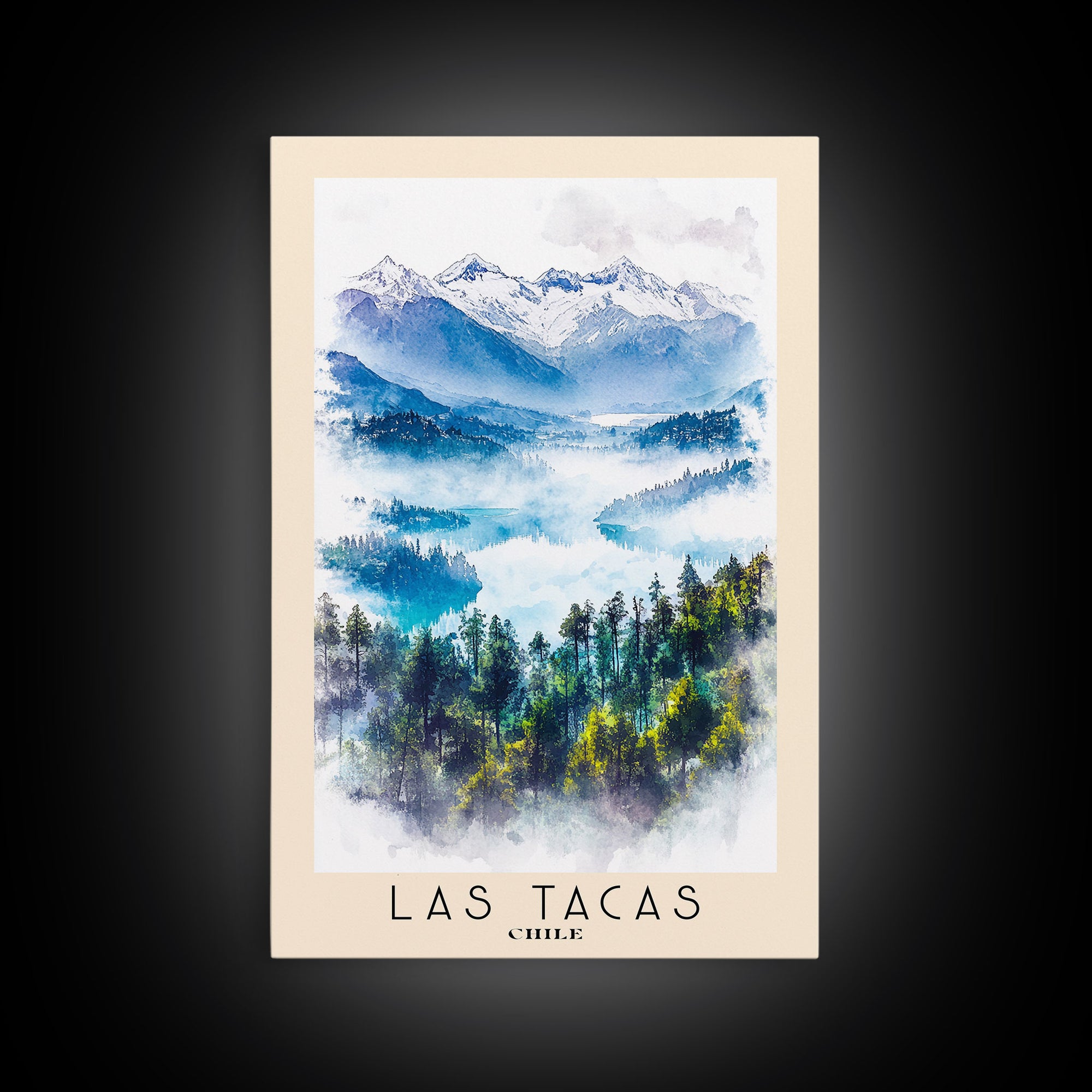 Las Tacas, Chile Watercolor Beach Print, Vacation Gift, Chile Wall Art, Framed Canvas Print, Framed Beach Painting