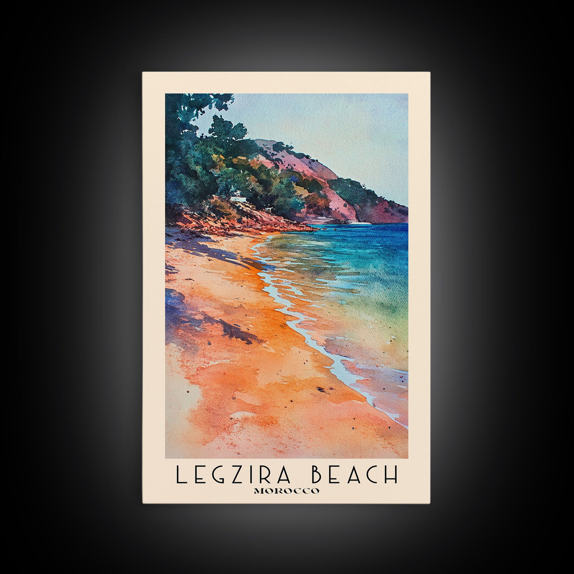 Legzira Beach, Morocco Watercolor Beach Print, Vacation Gift, Morocco Wall Art, Framed Canvas Print, Framed Beach Painting