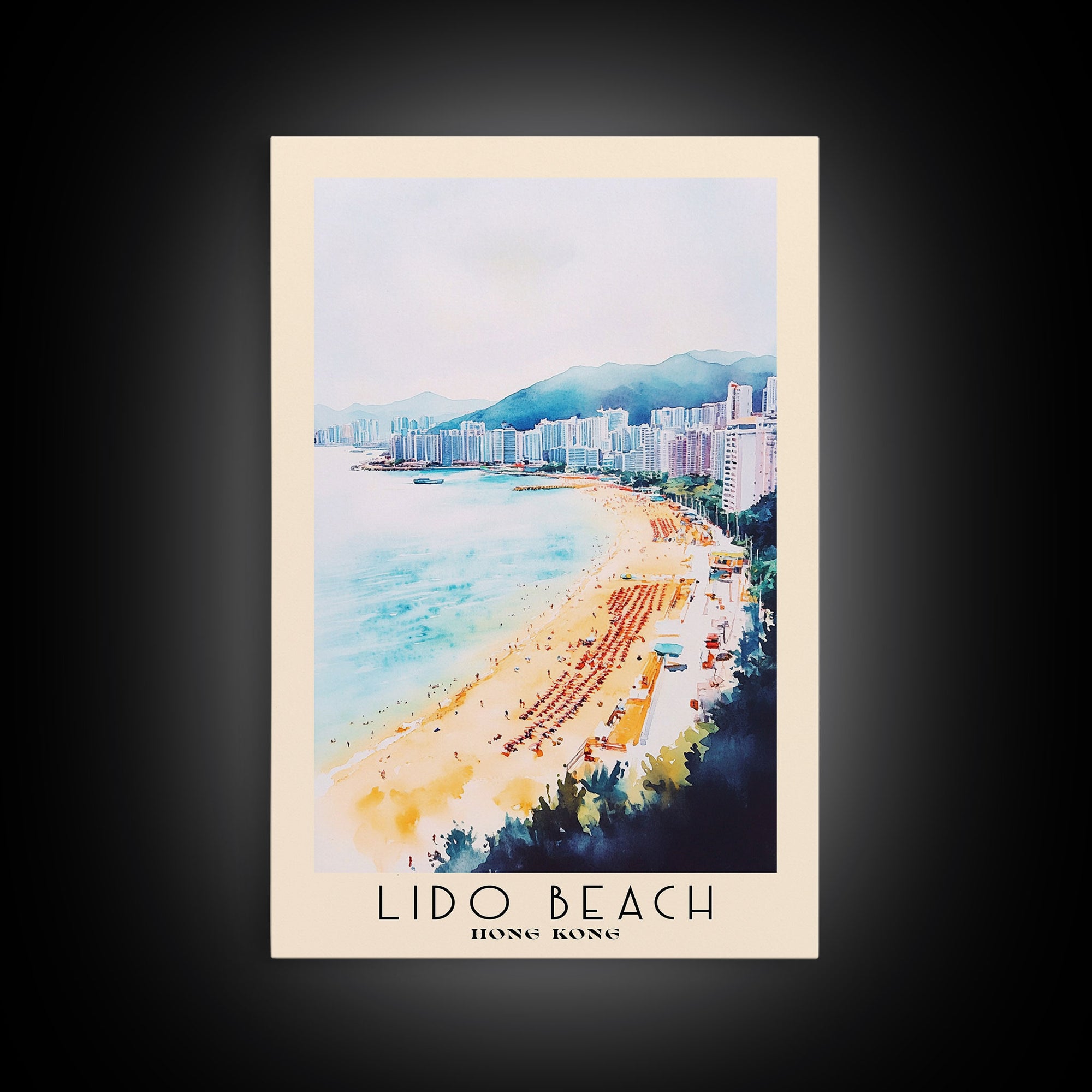 Lido Beach, Hong Kong Watercolor Print, Vacation Gift, Hong Kong Wall Art, Beach Painting, Beach Decor, Large Wall Art, Wood Frame Art