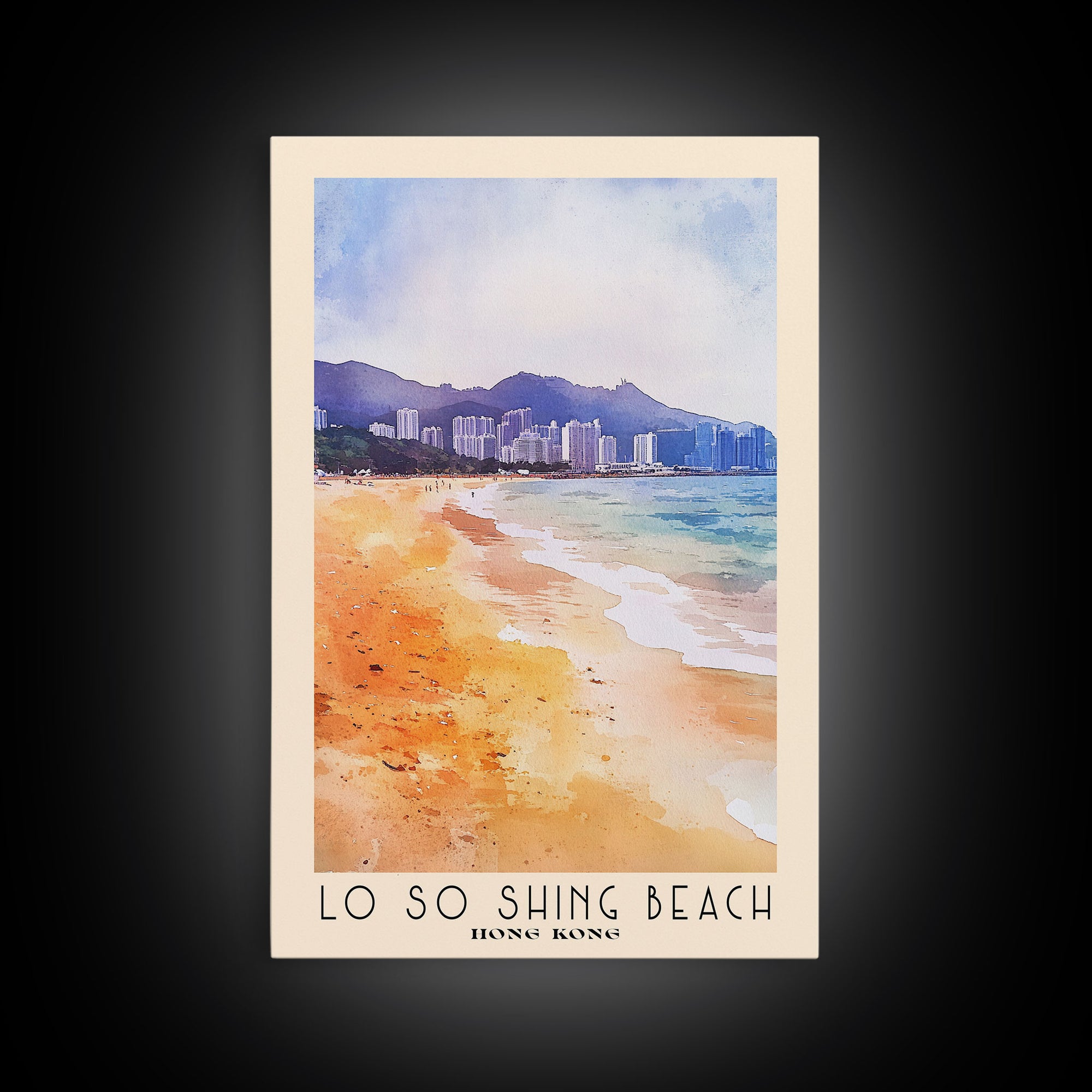 Lo So Shing Beach, Hong Kong Watercolor Beach Print, Vacation Gift, Hong Kong Wall Art, Framed Canvas Print, Framed Beach Painting