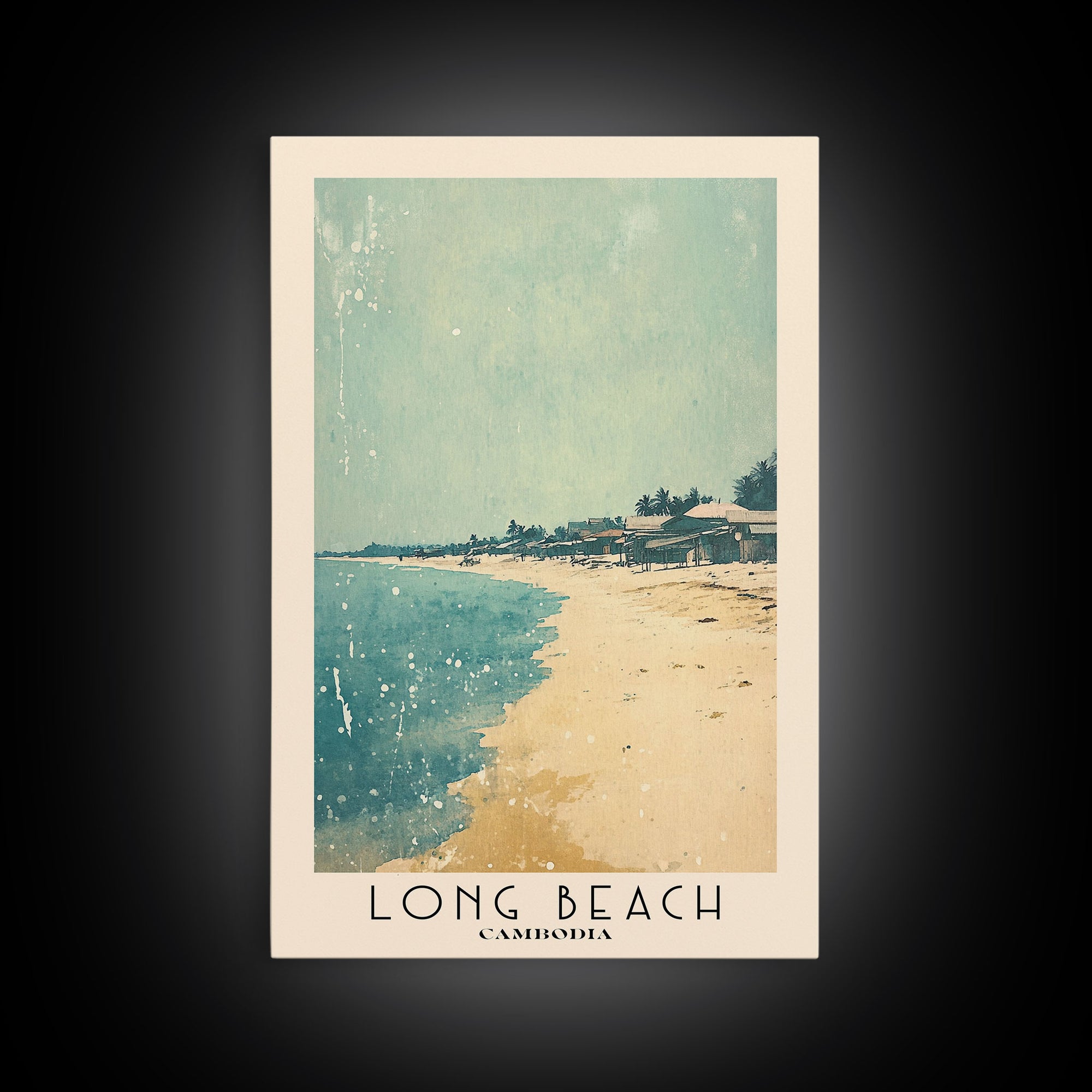 Long Beach, Cambodia Watercolor Beach Print, Vacation Gift, Cambodia Wall Art, Framed Canvas Print, Framed Beach Painting