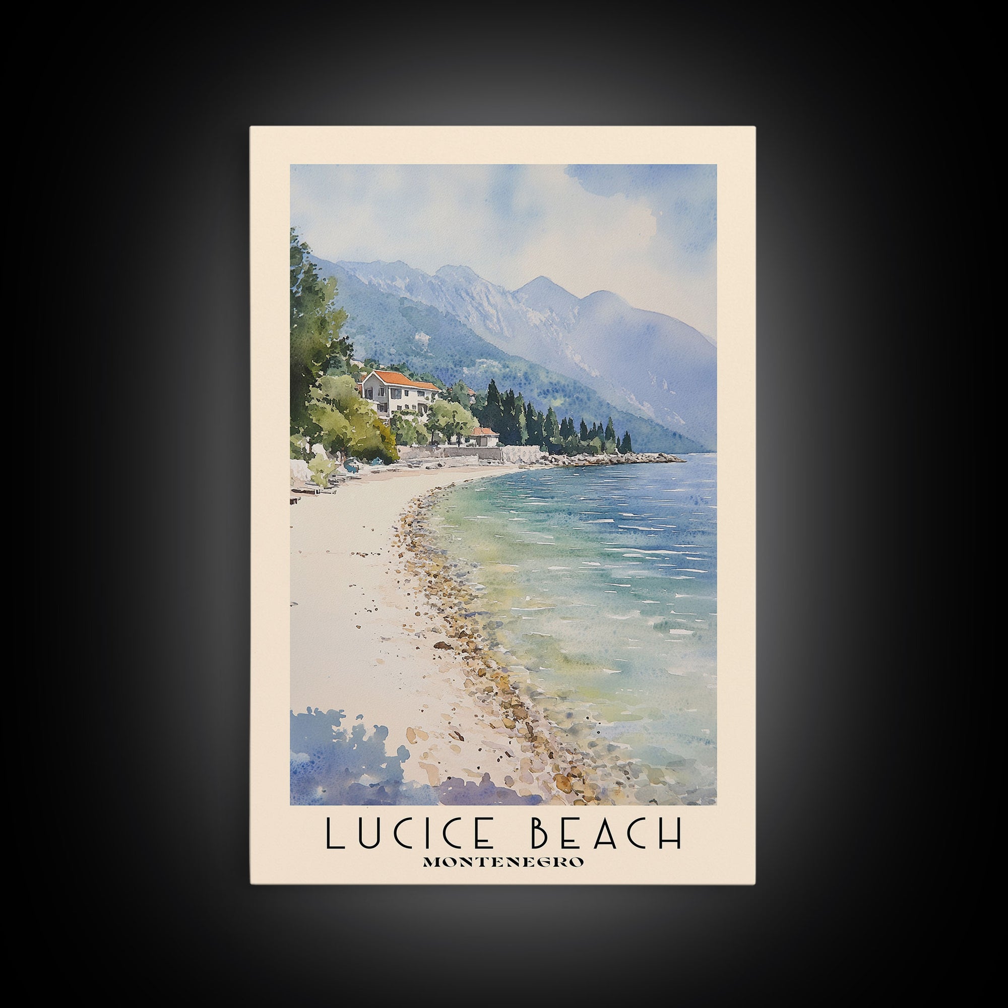 Lucice Beach, Montenegro Watercolor Beach Print, Vacation Gift, Montenegro Wall Art, Beach Painting, Beach Decor, Beach Painting