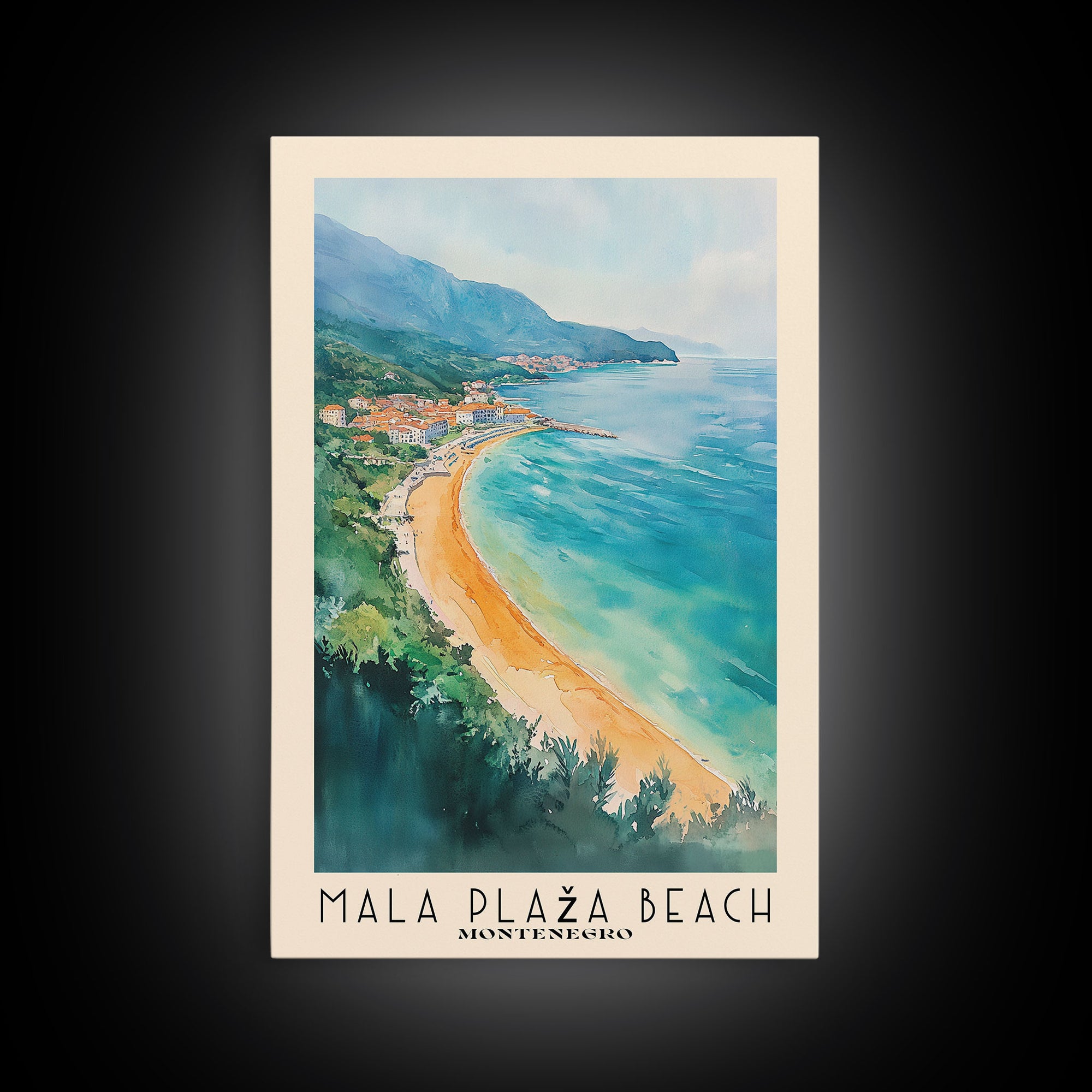 Mala Plaža Beach, Montenegro Watercolor Print, Vacation Gift, Montenegro Wall Art, Vacation Wall Art, Vacatation Memories, Beach Decor, Beach Or Lakehouse Art