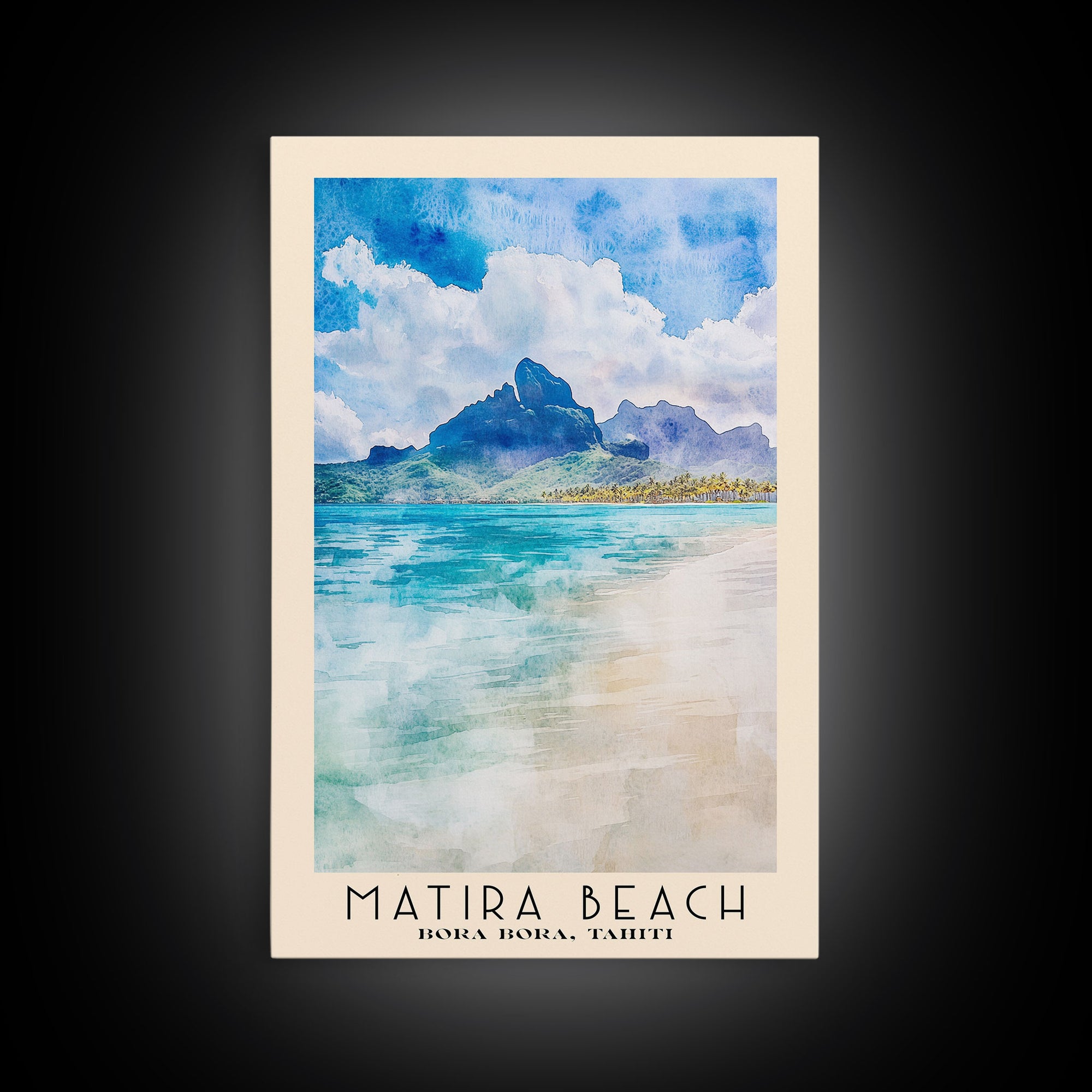 Matira Beach, Bora Bora, Tahiti Watercolor Beach Print, Vacation Gift, Bora Bora, Tahiti Wall Art, Beach Painting, Beach Decor, Beach Painting