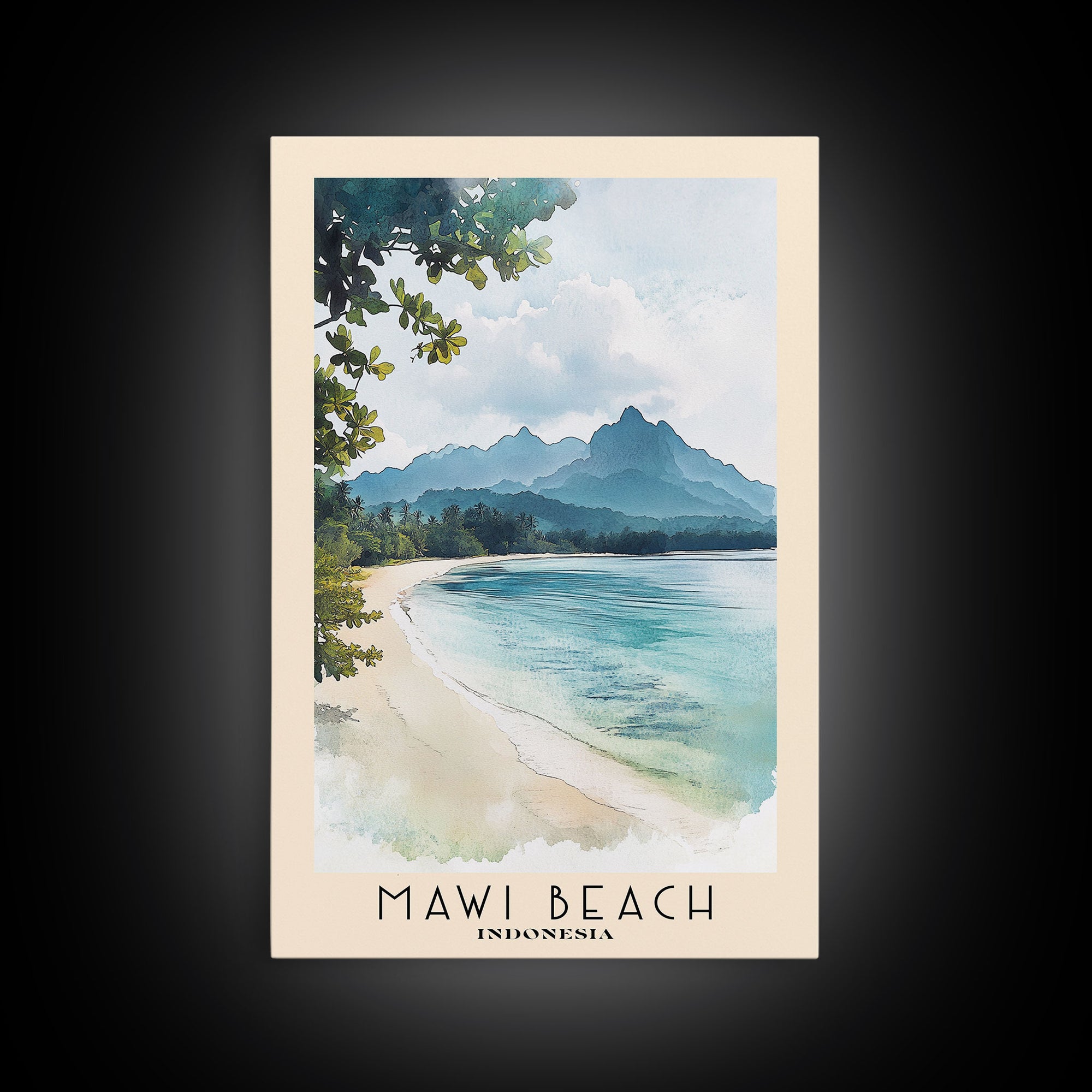 Mawi Beach, Indonesia Watercolor Print, Vacation Gift, Indonesia Wall Art, Beach Painting, Beach Decor, Beach Or Lakehouse Art