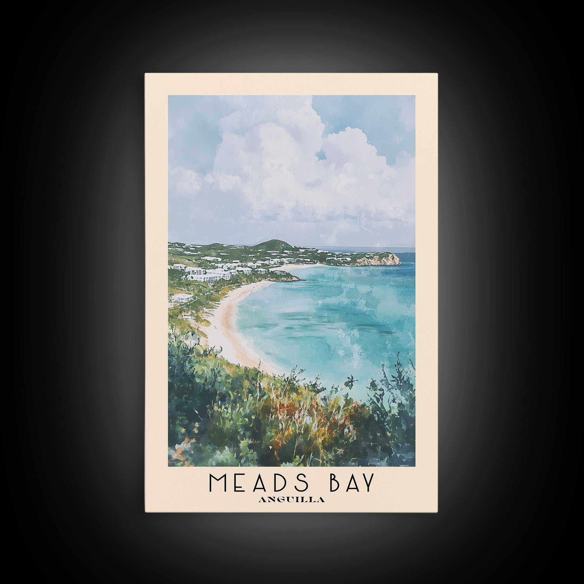 Meads Bay, Anguilla Watercolor Print, Vacation Gift, Anguilla Wall Art, Beach Painting, Beach Decor, Large Wall Art, Wood Frame Art