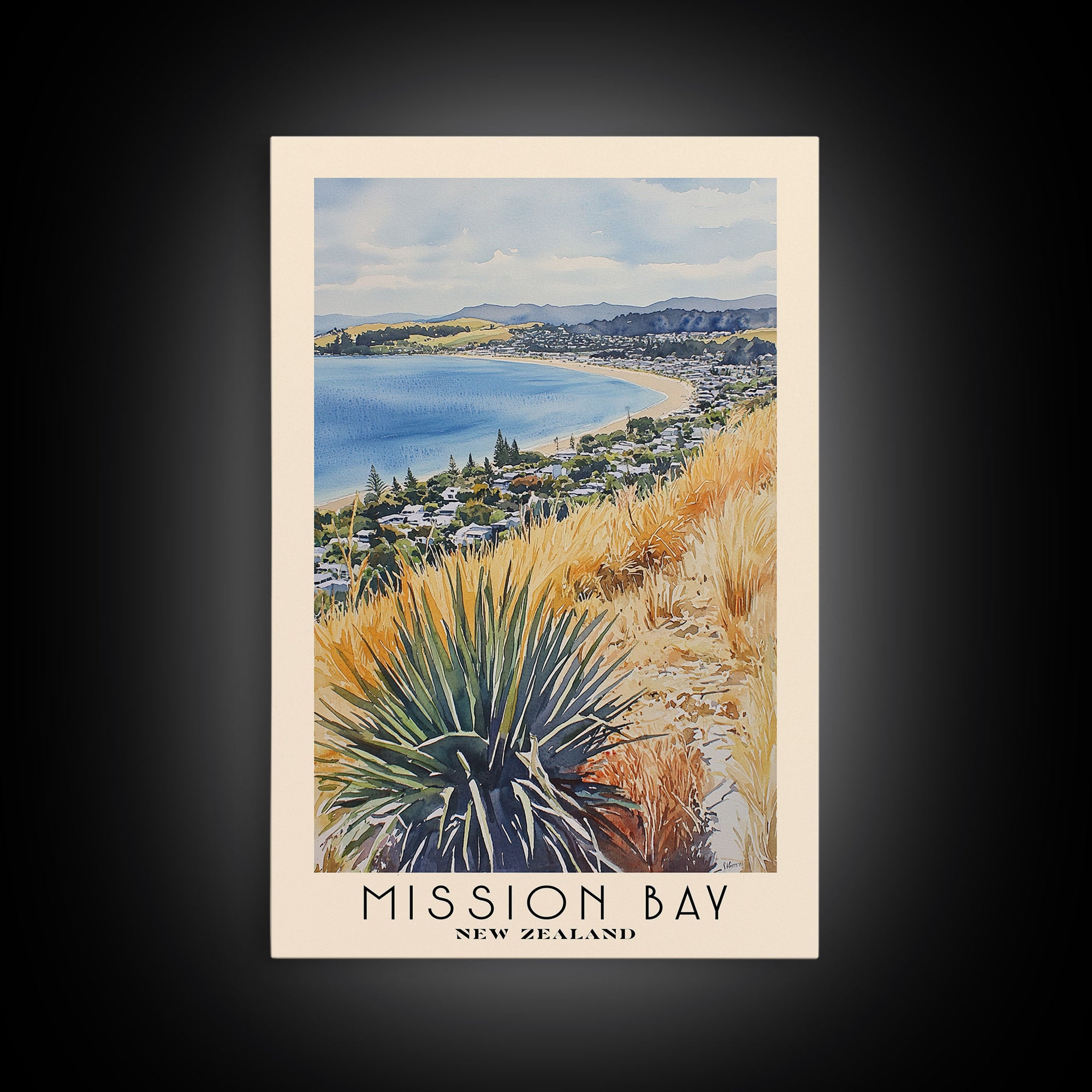 Mission Bay, New Zealand Watercolor Beach Print, Vacation Gift, New Zealand Wall Art, Beach Painting, Beach Decor, Beach Painting