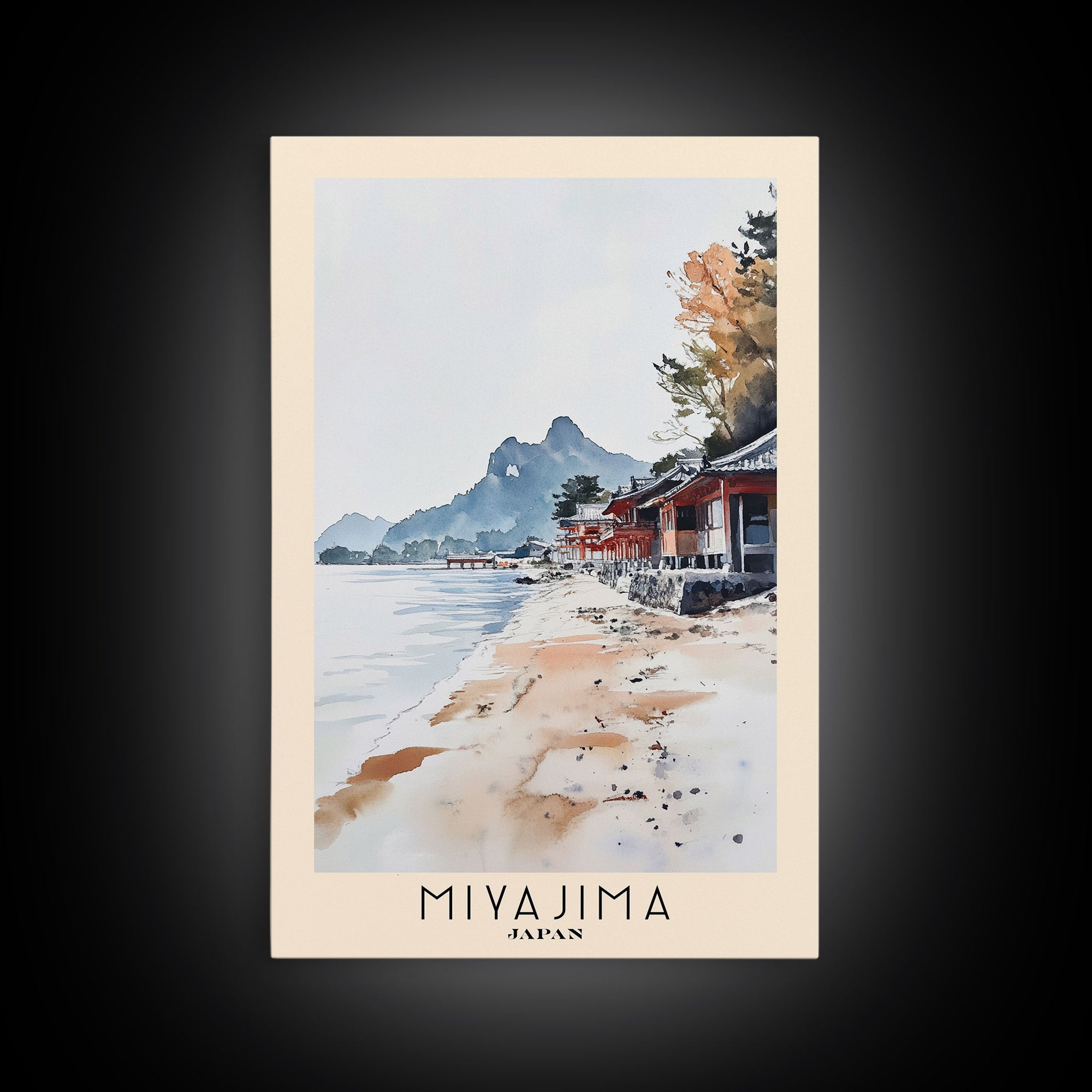 Miyajima, Japan Watercolor Print, Vacation Gift, Japan Wall Art, Beach Painting, Beach Decor, Large Wall Art, Wood Frame Art