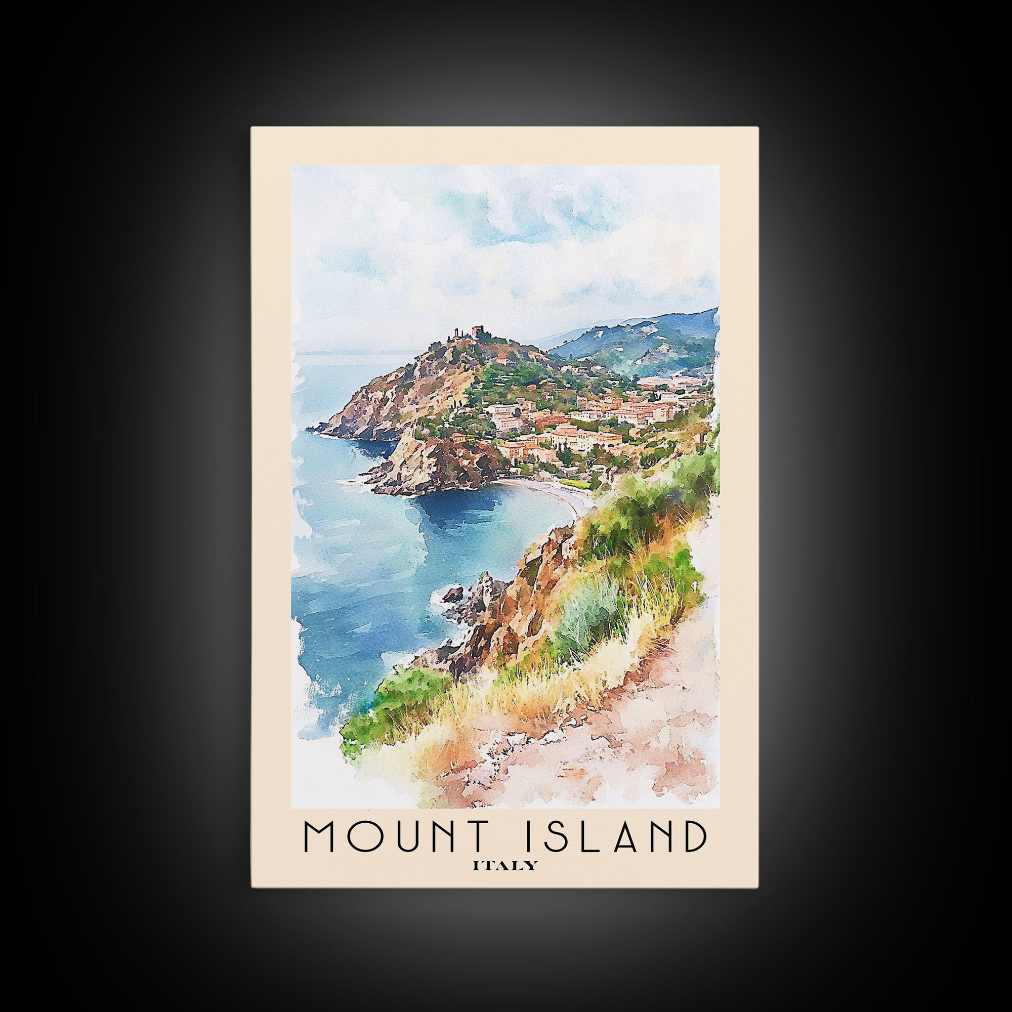 Mount island, Italy Watercolor Print, Vacation Gift, Italy Wall Art, Vacation Wall Art, Vacatation Memories, Beach Decor, Beach Or Lakehouse Art