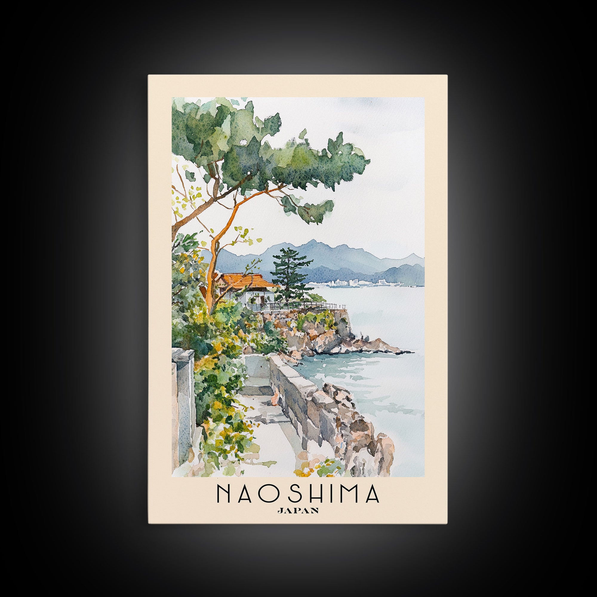 Naoshima, Japan Watercolor Beach Print, Vacation Gift, Japan Wall Art, Beach Painting, Beach Decor, Beach Painting