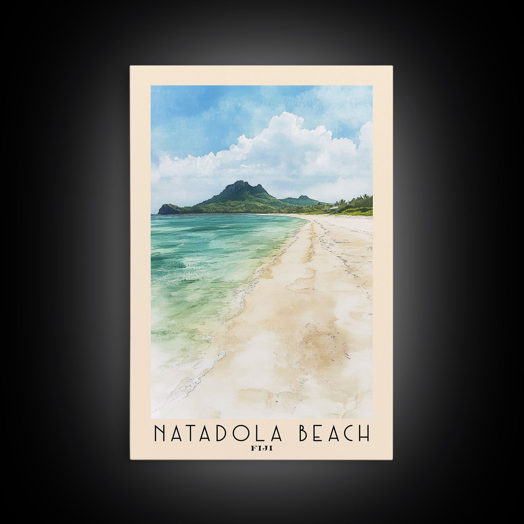 Natadola Beach, Fiji Watercolor Print, Vacation Gift, Fiji Wall Art, Beach Painting, Beach Decor, Large Wall Art, Wood Frame Art