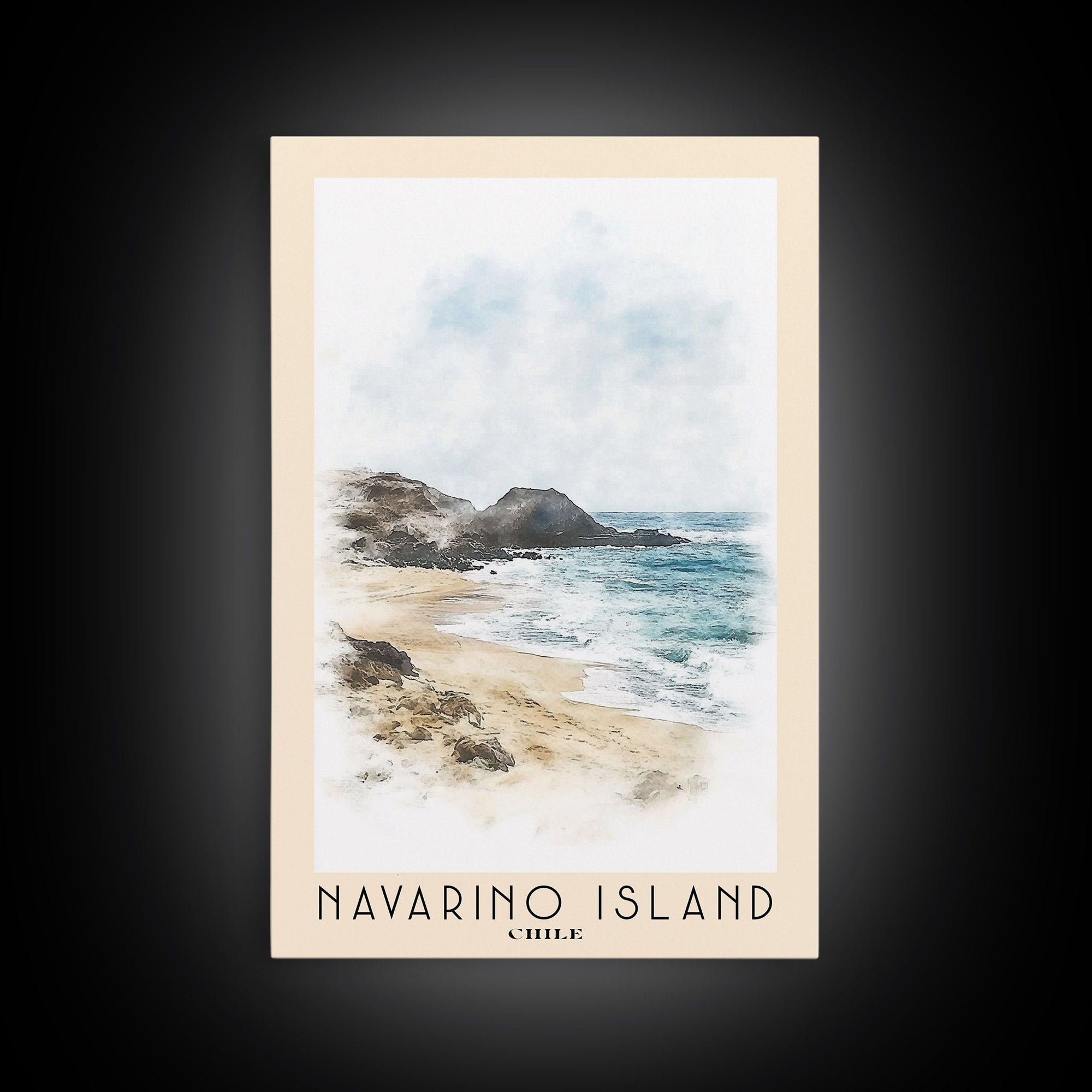 Navarino Island, Chile Watercolor Print, Vacation Gift, Chile Wall Art, Beach Painting, Beach Decor, Large Wall Art, Wood Frame Art