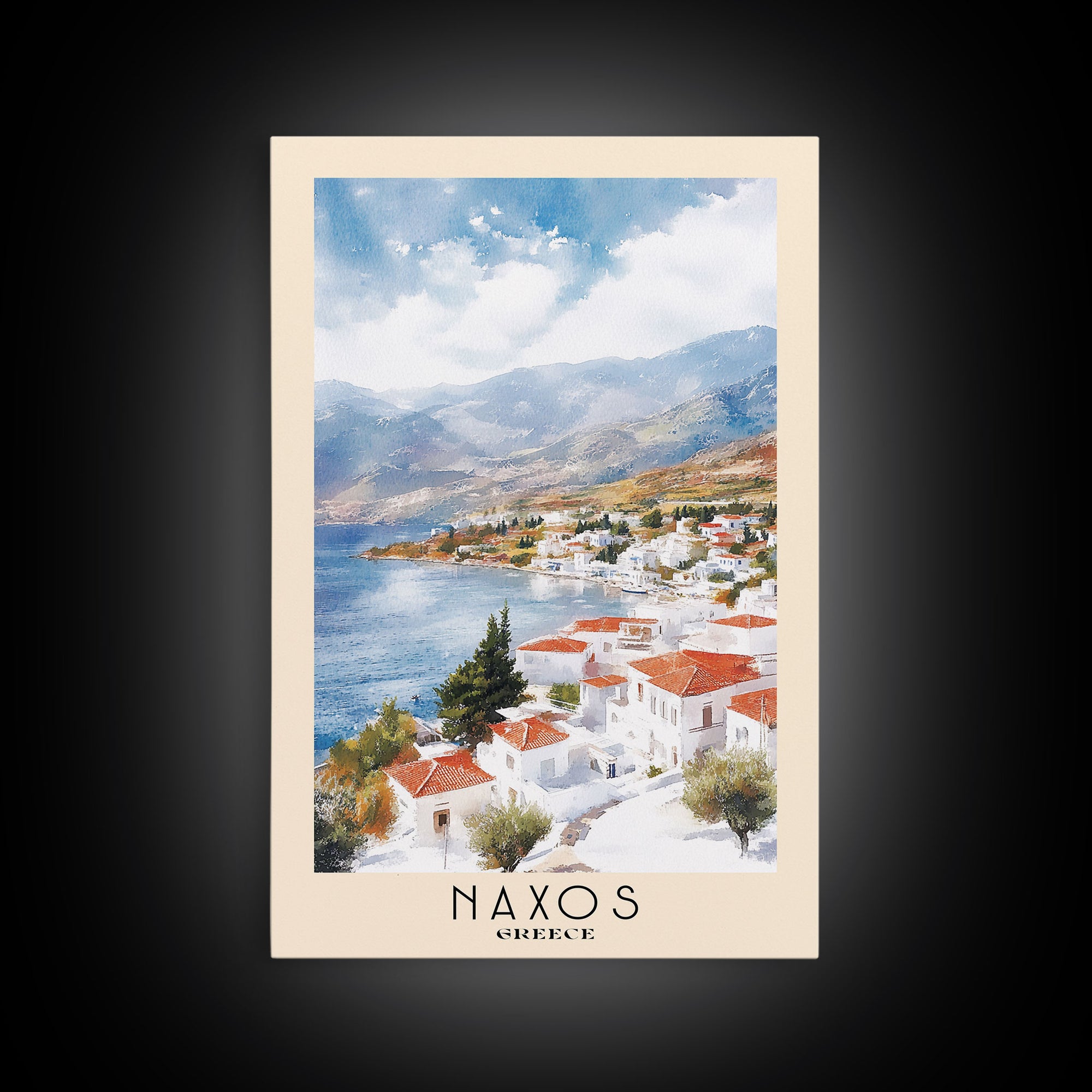 Naxos, Greece Watercolor Beach Print, Vacation Gift, Greece Wall Art, Framed Canvas Print, Framed Beach Painting