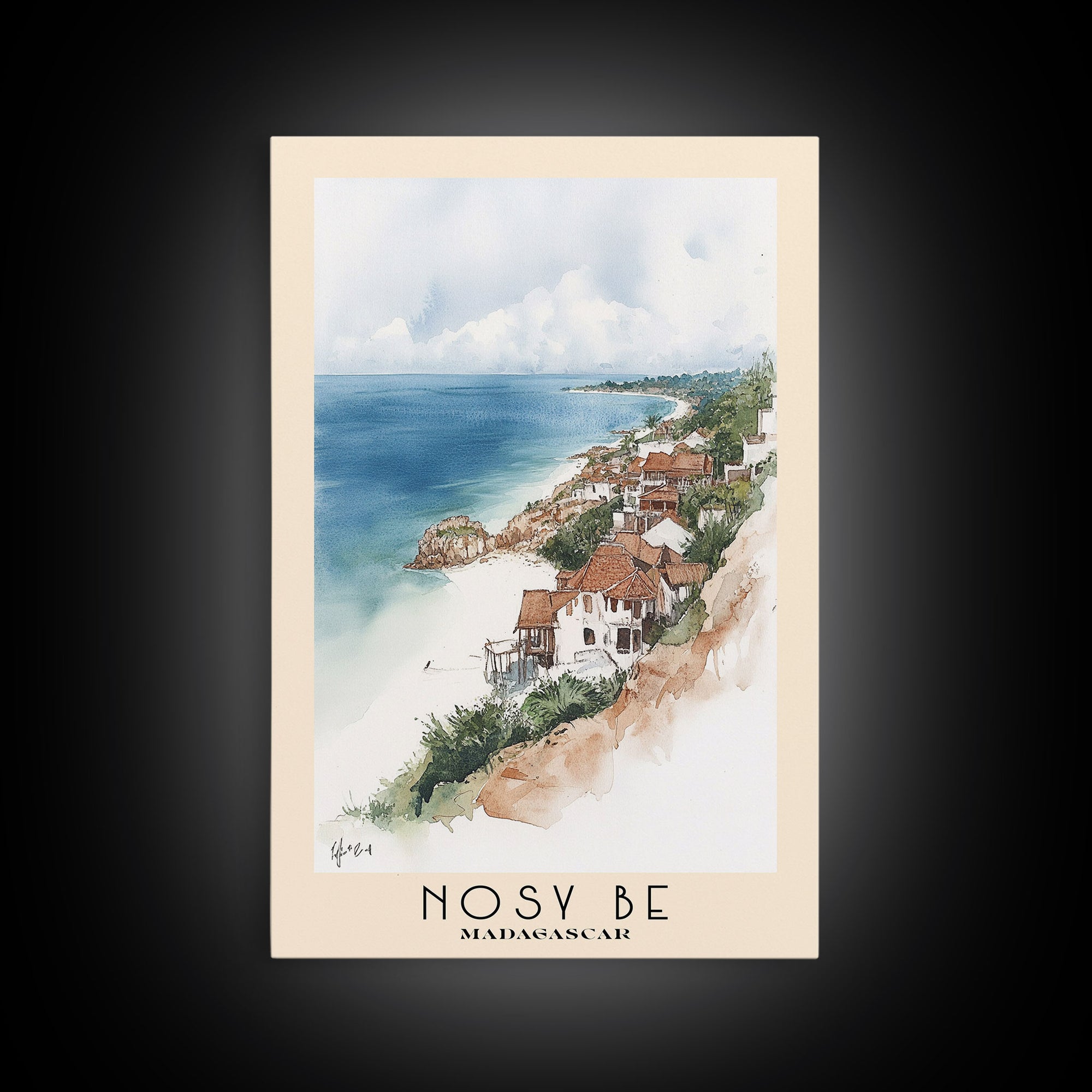 Nosy Be, Madagascar Watercolor Beach Print, Vacation Gift, Madagascar Wall Art, Framed Canvas Print, Framed Beach Painting