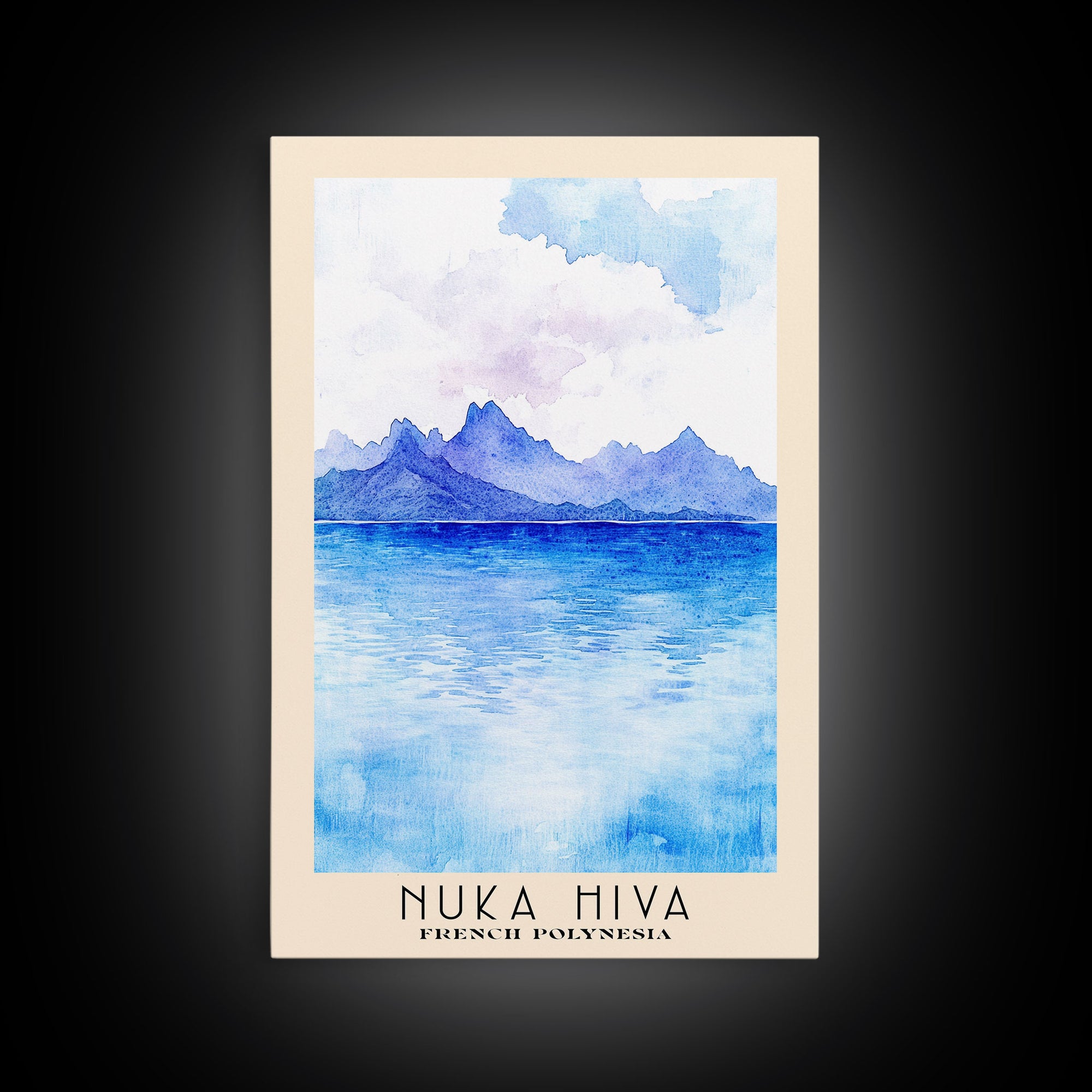 Nuka Hiva, French Polynesia Watercolor Beach Print, Vacation Gift, French Polynesia Wall Art, Framed Canvas Print, Framed Beach Painting