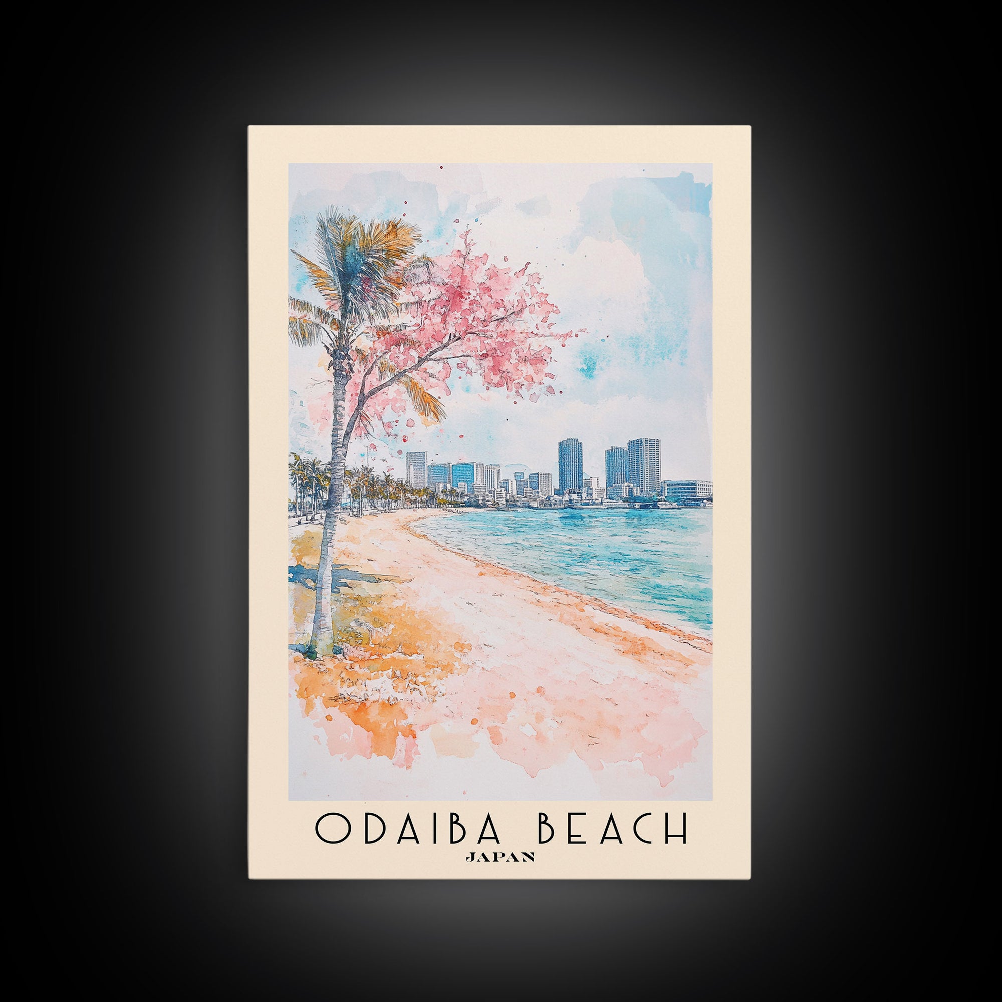 Odaiba Beach, Japan Watercolor Print, Vacation Gift, Japan Wall Art, Beach Painting, Beach Decor, Beach Or Lakehouse Art