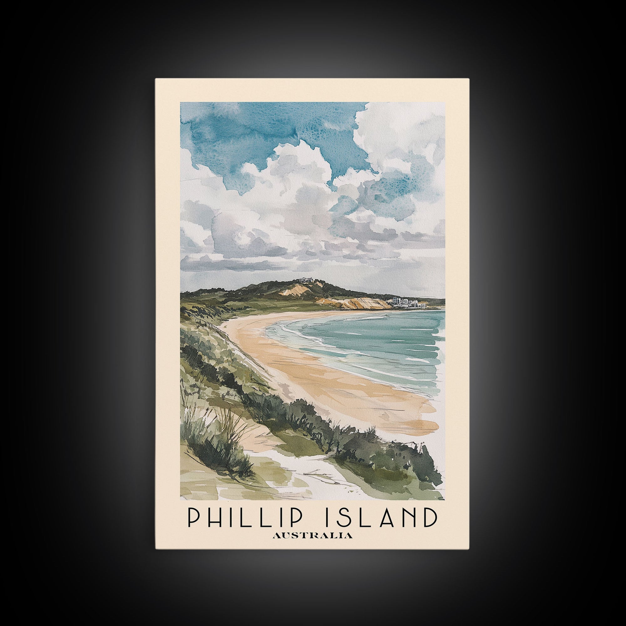 Phillip Island, Australia Watercolor Print, Vacation Gift, Australia Wall Art, Beach Painting, Beach Decor, Large Wall Art, Wood Frame Art