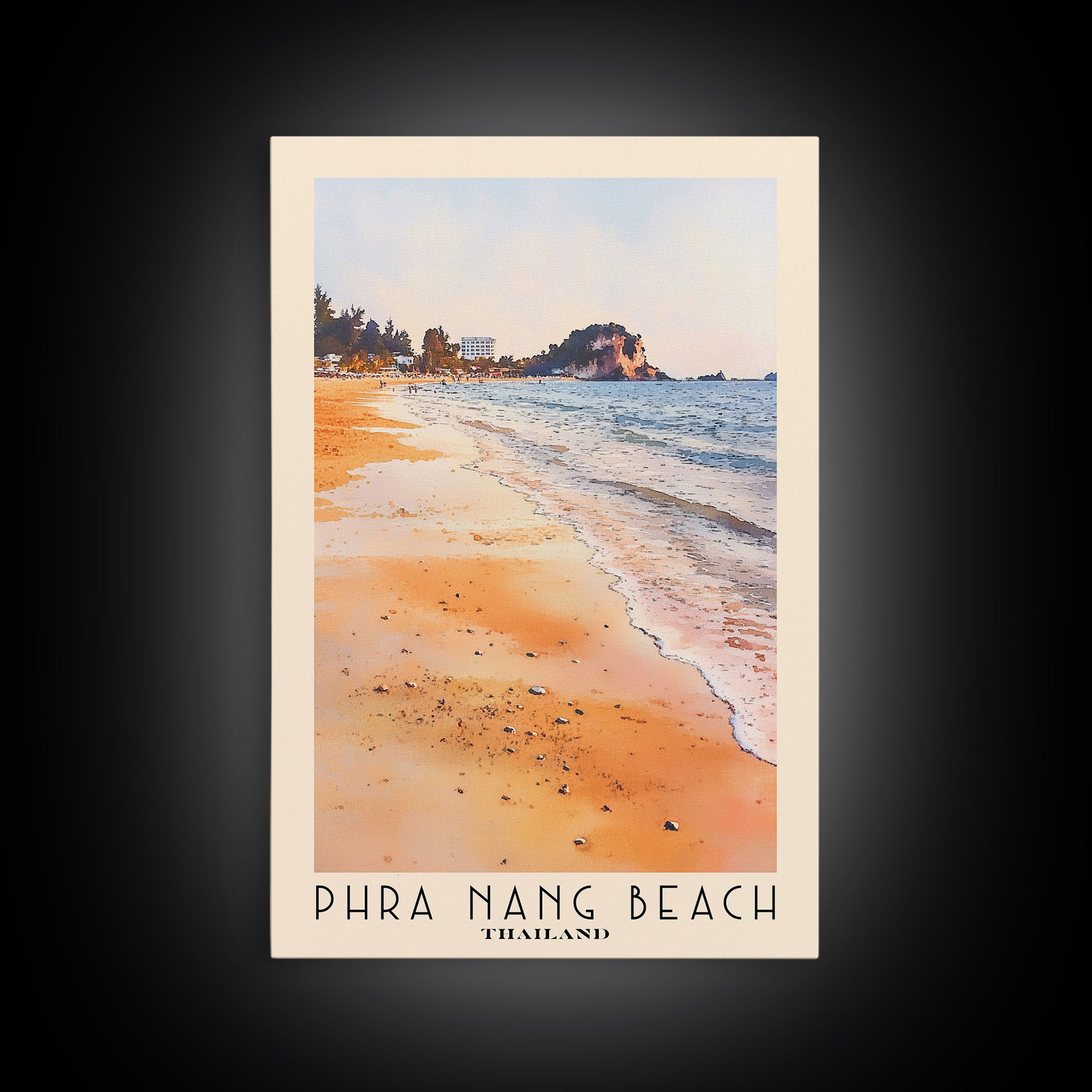 Phra Nang Beach, Thailand Watercolor Beach Print, Vacation Gift, Thailand Wall Art, Framed Canvas Print, Framed Beach Painting