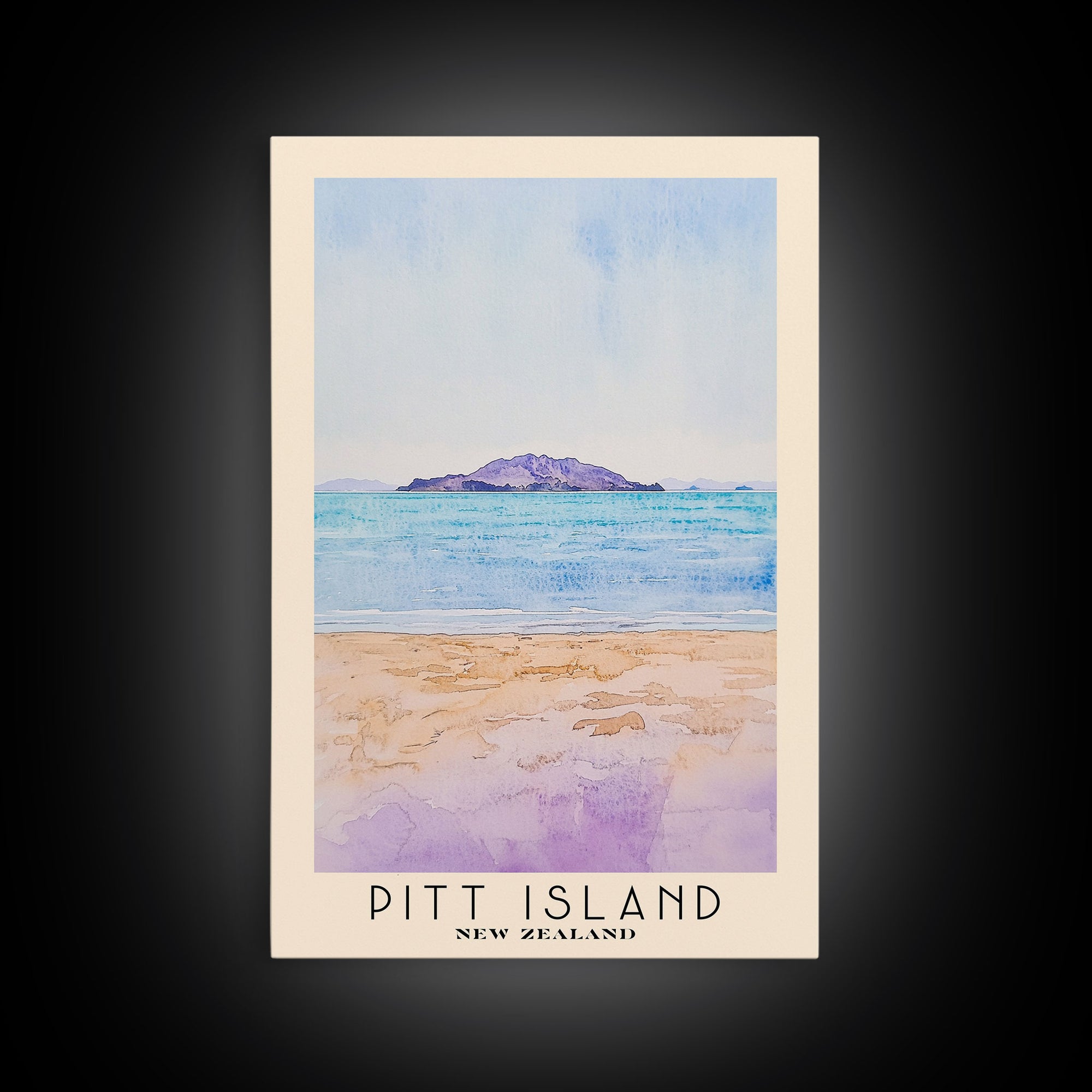 Pitt Island, New Zealand Watercolor Beach Print, Vacation Gift, New Zealand Wall Art, Framed Canvas Print, Framed Beach Painting