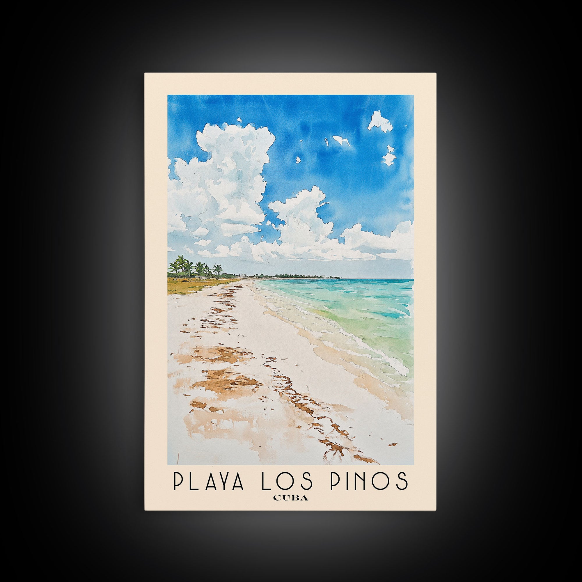 Playa Los Pinos, Cuba Watercolor Print, Vacation Gift, Cuba Wall Art, Beach Painting, Beach Decor, Large Wall Art, Wood Frame Art