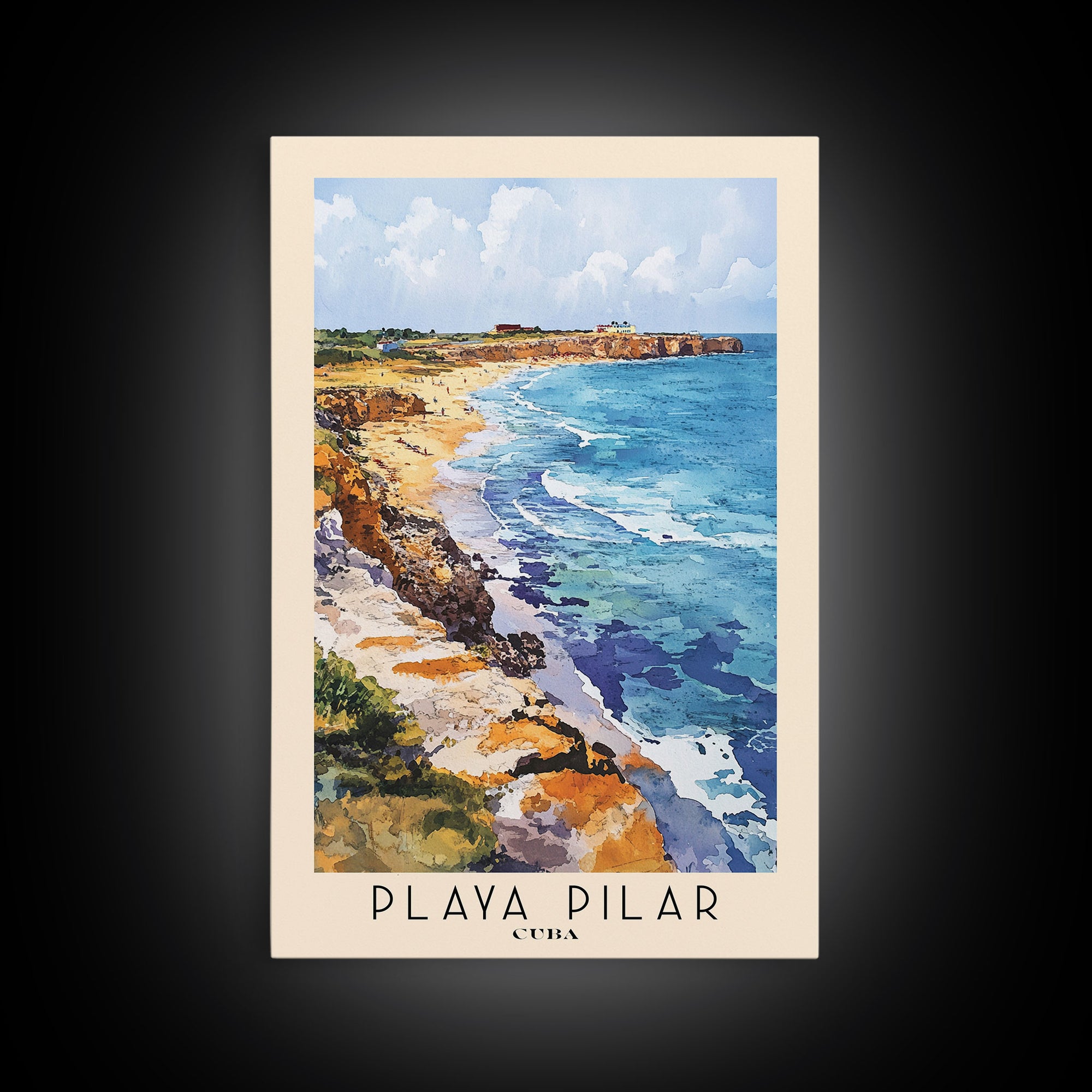 Playa Pilar, Cuba Watercolor Beach Print, Vacation Gift, Cuba Wall Art, Framed Canvas Print, Framed Beach Painting