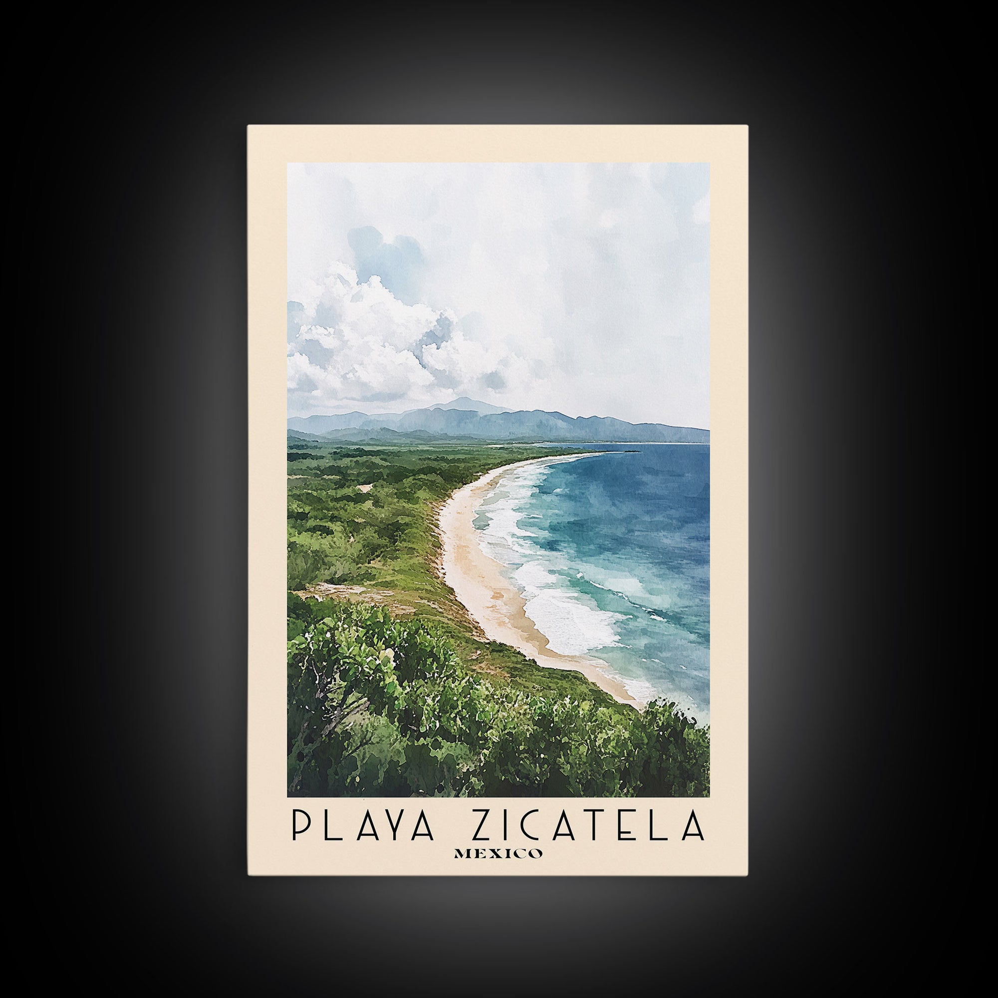 Playa Zicatela, Mexico Watercolor Print, Vacation Gift, Mexico Wall Art, Vacation Wall Art, Vacatation Memories, Beach Decor, Beach Or Lakehouse Art