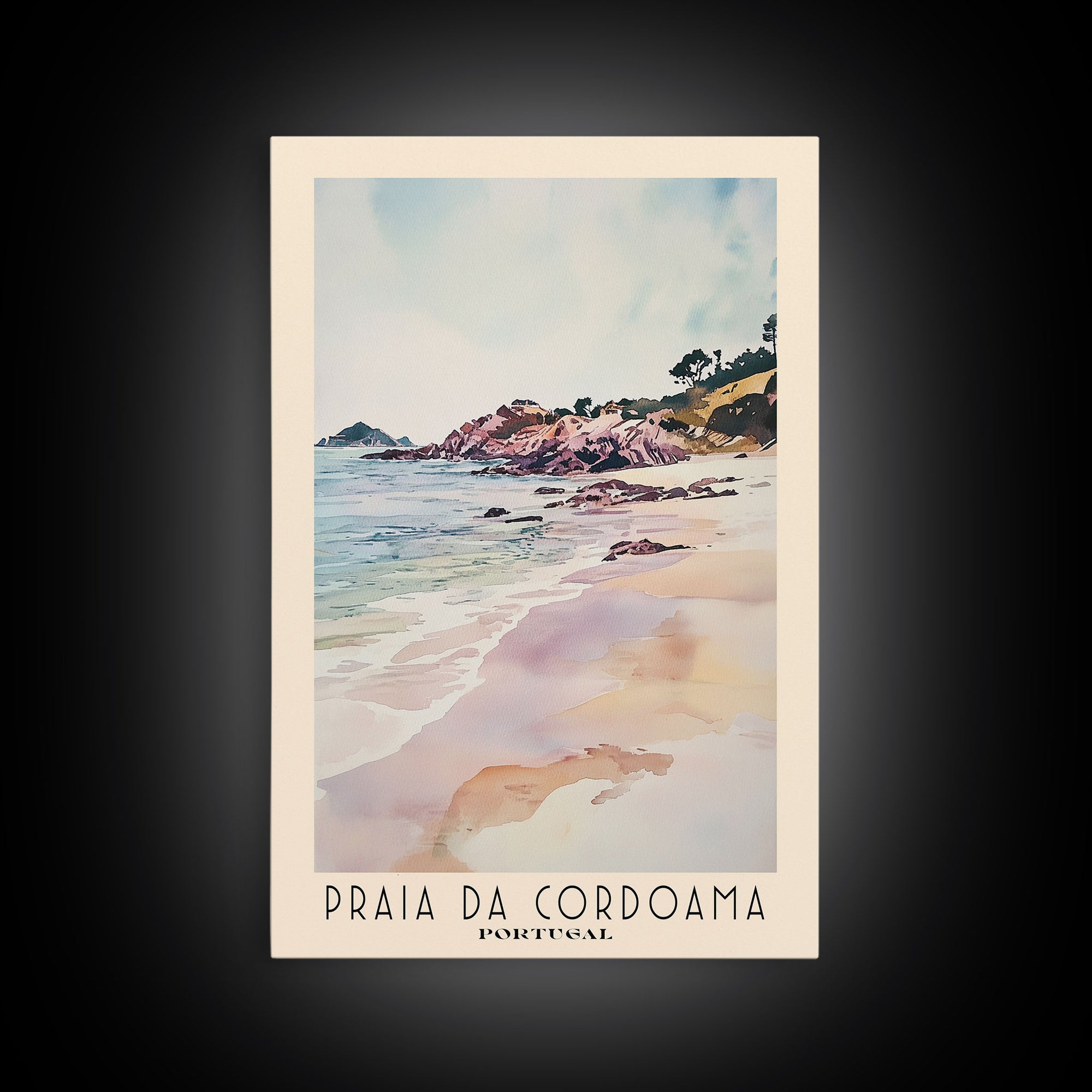 Praia da Cordoama, Portugal Watercolor Beach Print, Vacation Gift, Portugal Wall Art, Beach Painting, Beach Decor, Beach Painting