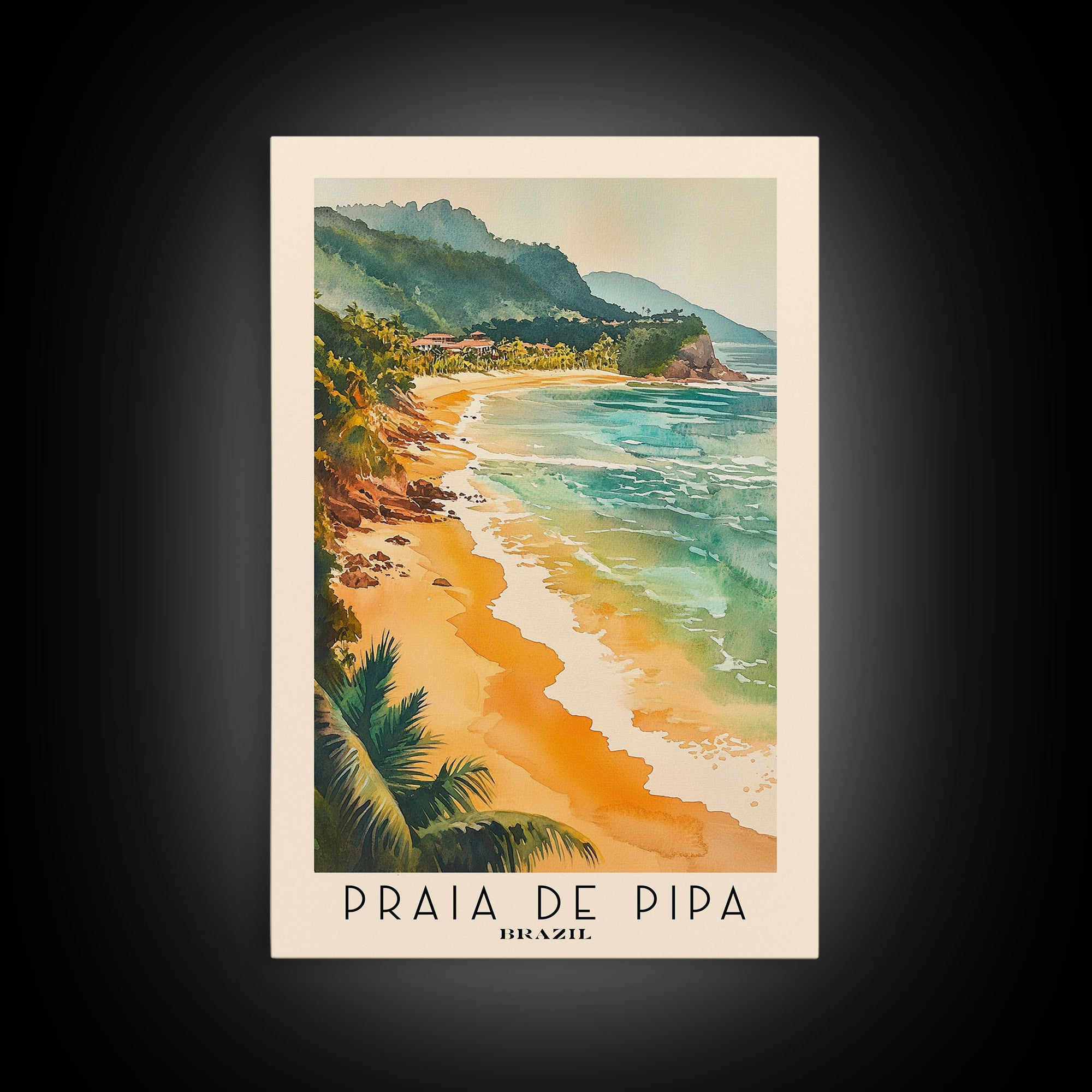 Praia de Pipa, Brazil Watercolor Beach Print, Vacation Gift, Brazil Wall Art, Framed Canvas Print, Framed Beach Painting