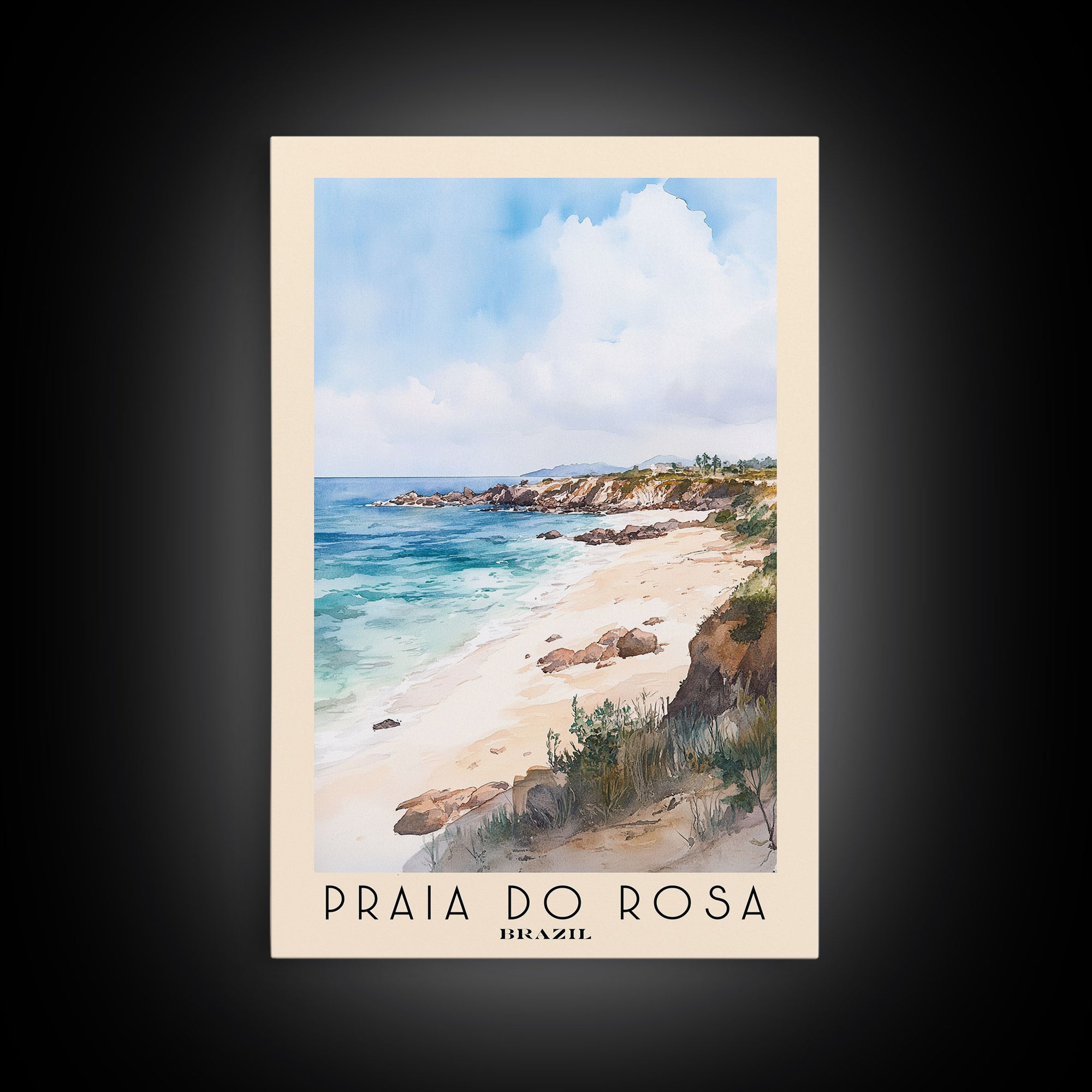 Praia do Rosa, Brazil Watercolor Print, Vacation Gift, Brazil Wall Art, Beach Painting, Beach Decor, Large Wall Art, Wood Frame Art