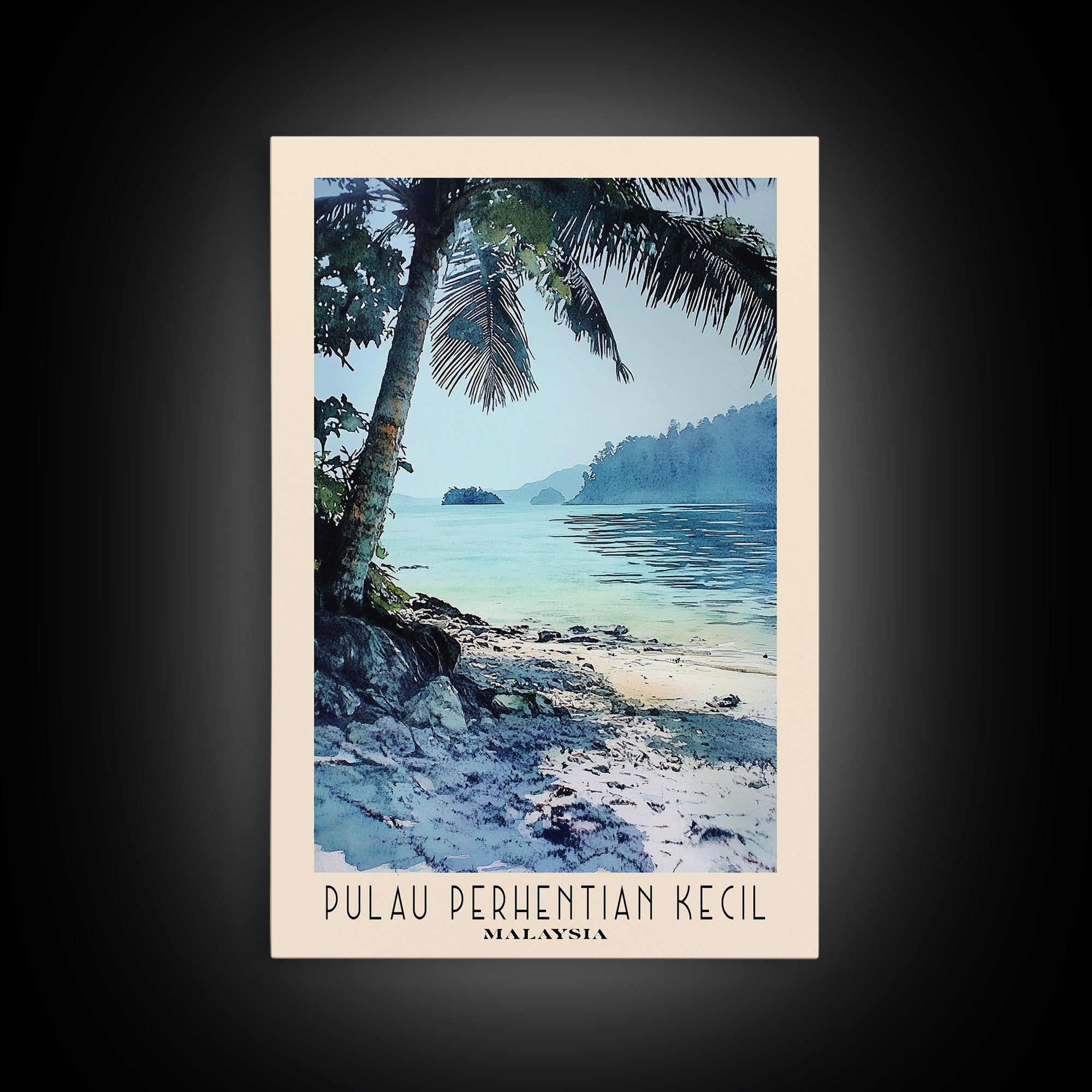 Pulau Perhentian Kecil, Malaysia Watercolor Beach Print, Vacation Gift, Malaysia Wall Art, Framed Canvas Print, Framed Beach Painting